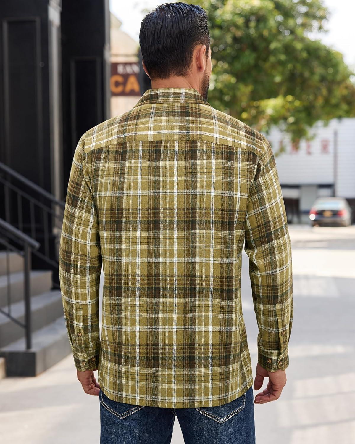 imageAlimens amp Gentle Mens Flannel Shirts Long Sleeve Casual Plaid Button Down Shirt Jacket Work Daily Shackets with PocketsOlive Brown