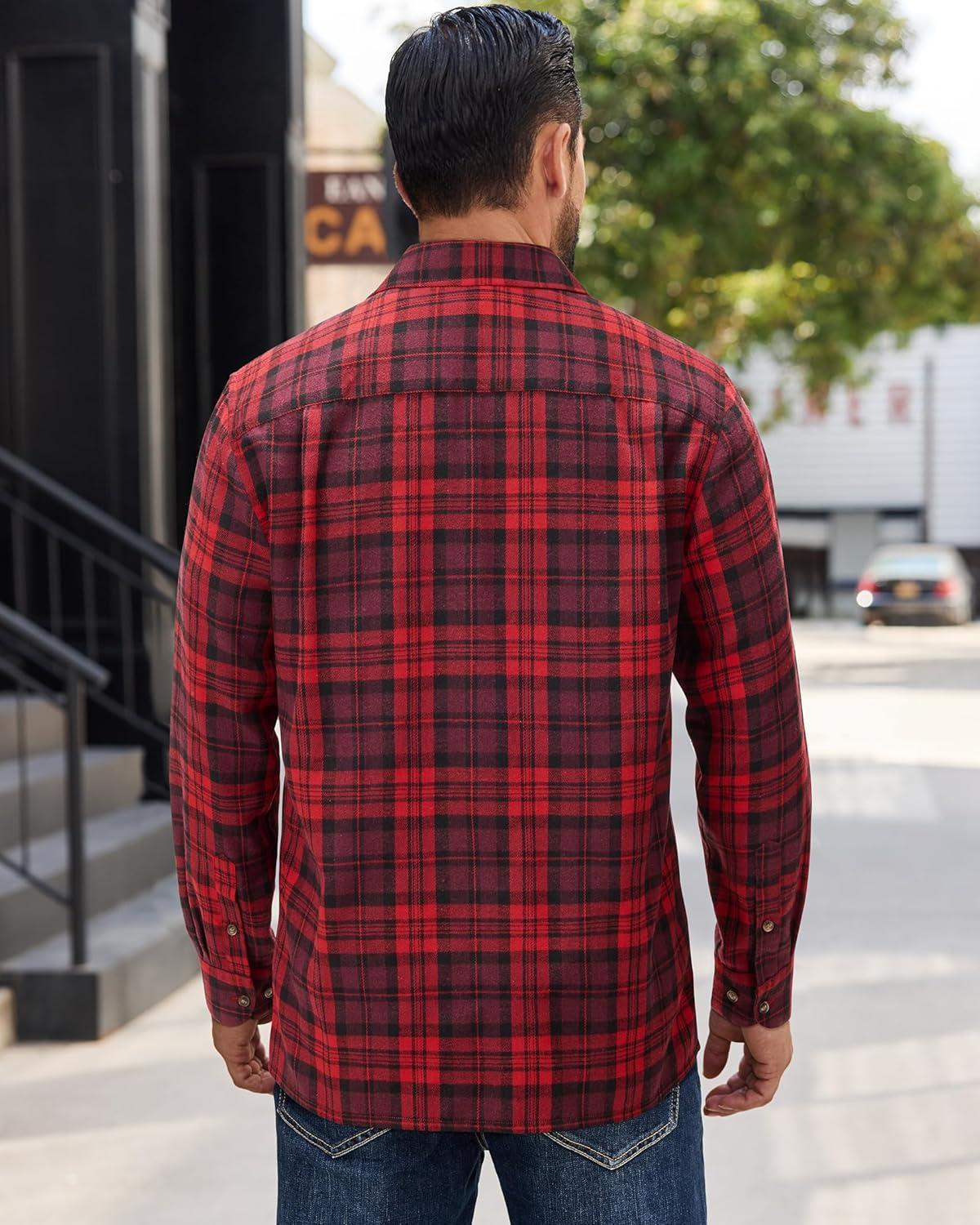 imageAlimens amp Gentle Mens Flannel Shirts Long Sleeve Casual Plaid Button Down Shirt Jacket Work Daily Shackets with PocketsRed Black