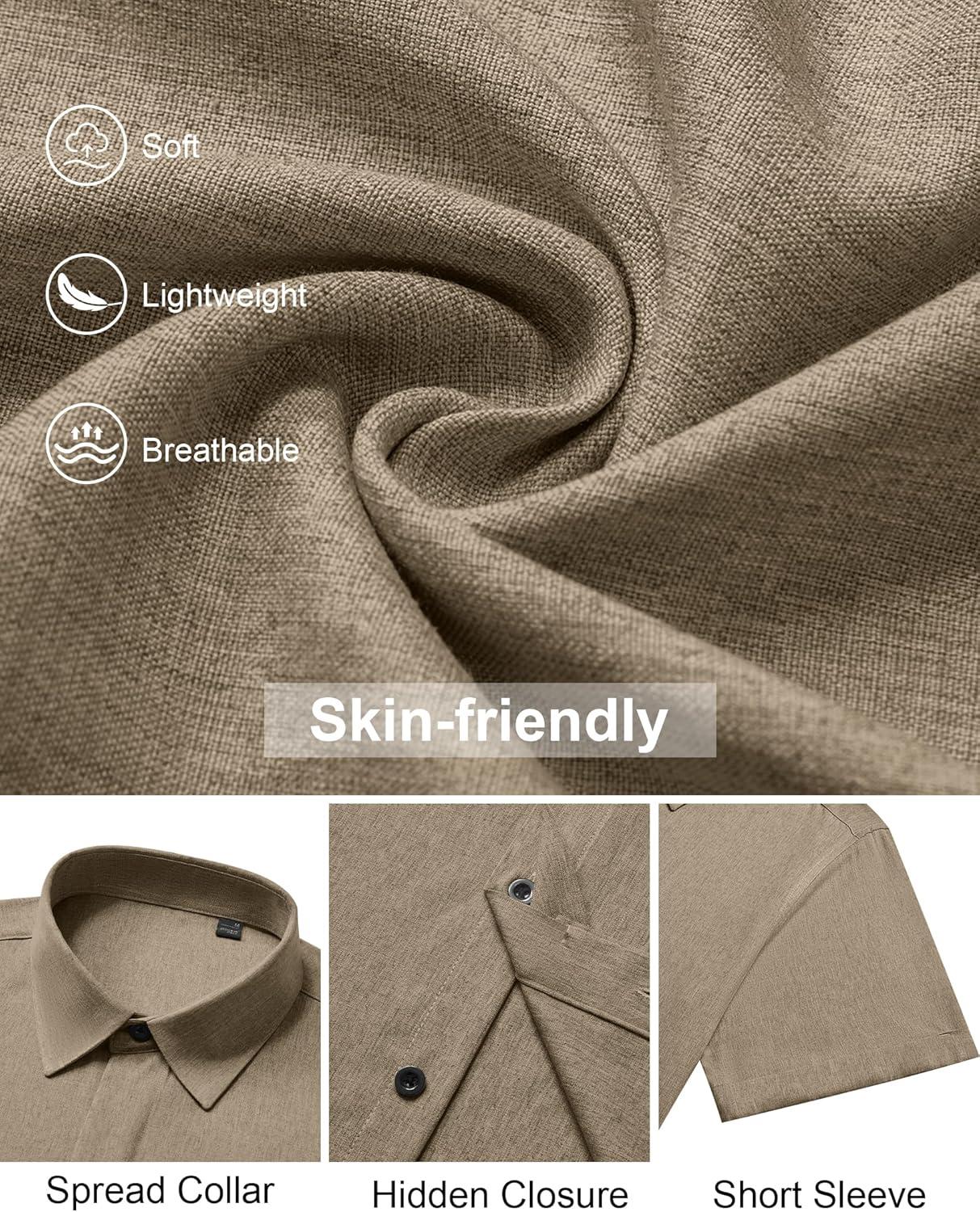 imageAlimens amp Gentle Mens Linen Shirt Short Sleeve Button Down Shirt Casual Summer Beach Vacation Wedding ShirtsBrown