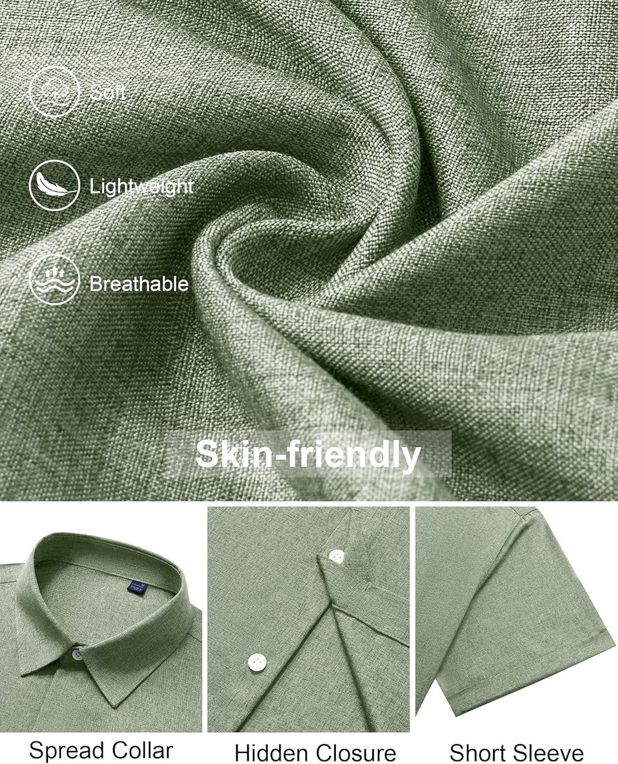 imageAlimens amp Gentle Mens Linen Shirt Short Sleeve Button Down Shirt Casual Summer Beach Vacation Wedding ShirtsOlive Green