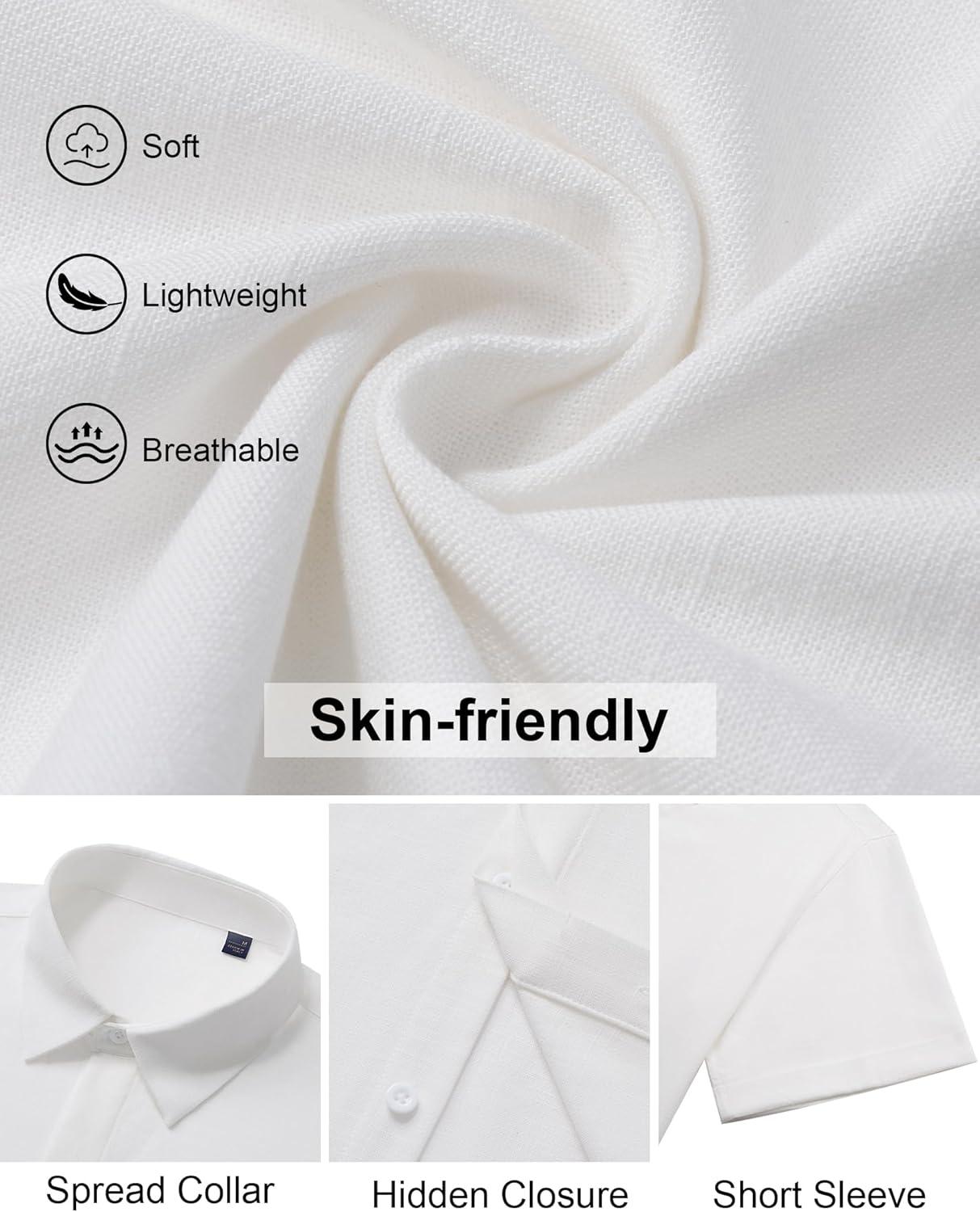 imageAlimens amp Gentle Mens Linen Shirt Short Sleeve Button Down Shirt Casual Summer Beach Vacation Wedding ShirtsWhite
