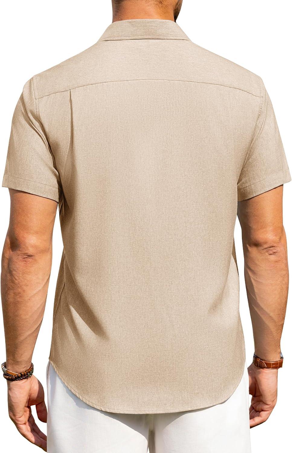 imageAlimens amp Gentle Mens Linen Shirts Short Sleeve Button Down Shirts Wrinkle Free Casual Vacation Beach Summer TopsLight Khaki