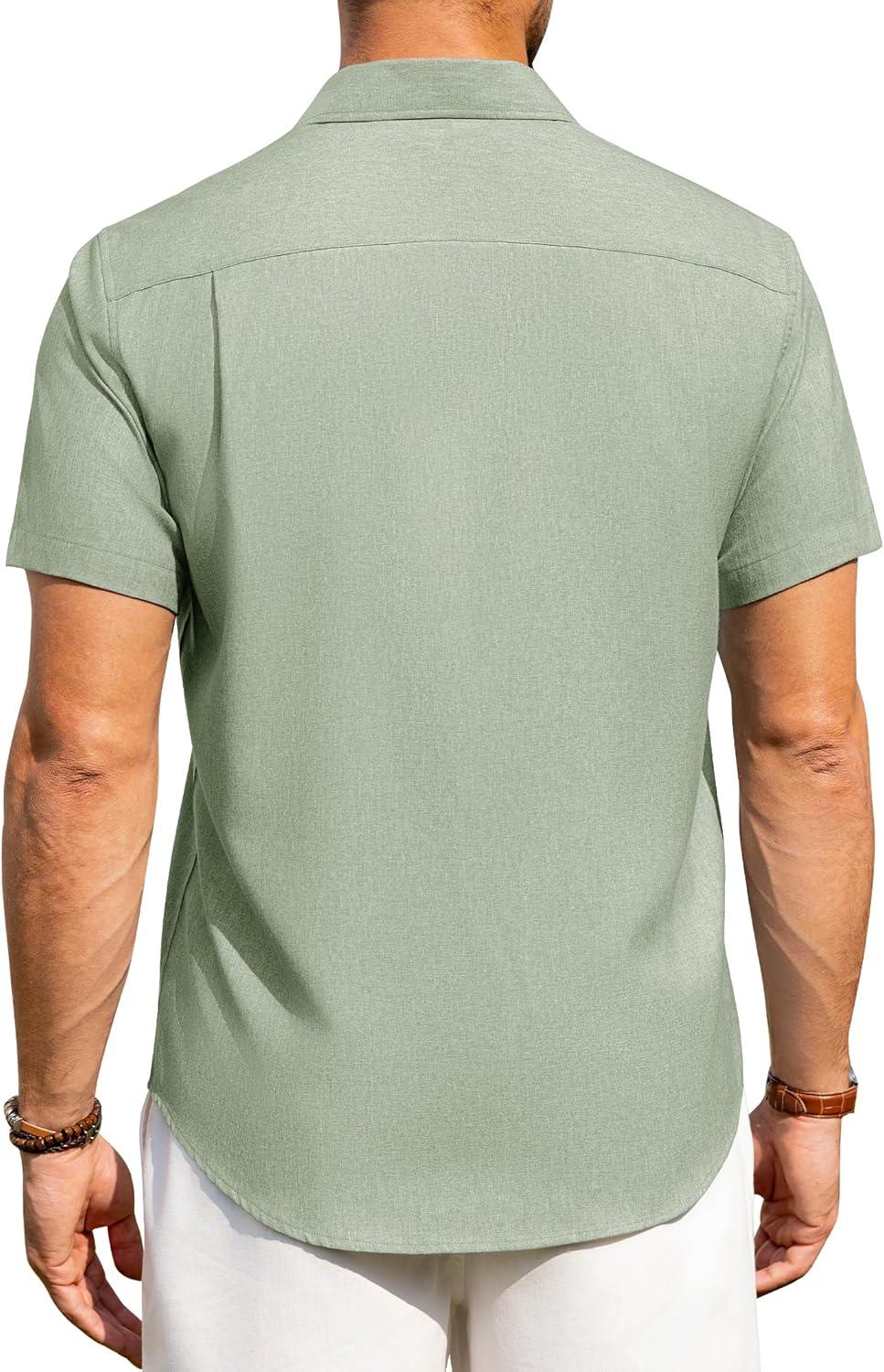 imageAlimens amp Gentle Mens Linen Shirts Short Sleeve Button Down Shirts Wrinkle Free Casual Vacation Beach Summer TopsMint Green