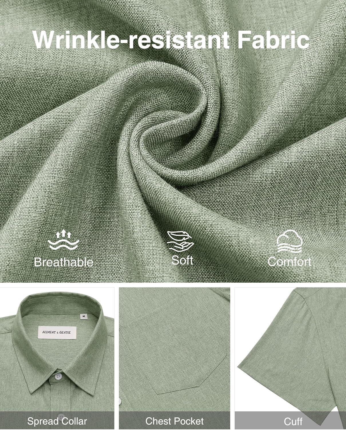 imageAlimens amp Gentle Mens Linen Shirts Short Sleeve Button Down Shirts Wrinkle Free Casual Vacation Beach Summer TopsMint Green