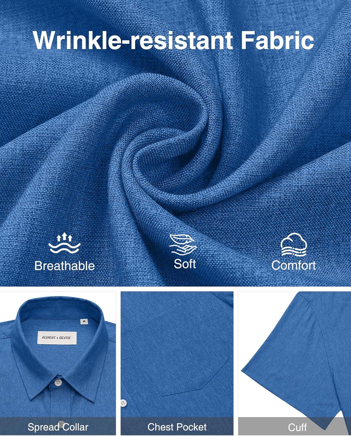 imageAlimens amp Gentle Mens Linen Shirts Short Sleeve Button Down Shirts Wrinkle Free Casual Vacation Beach Summer TopsRoyal Blue