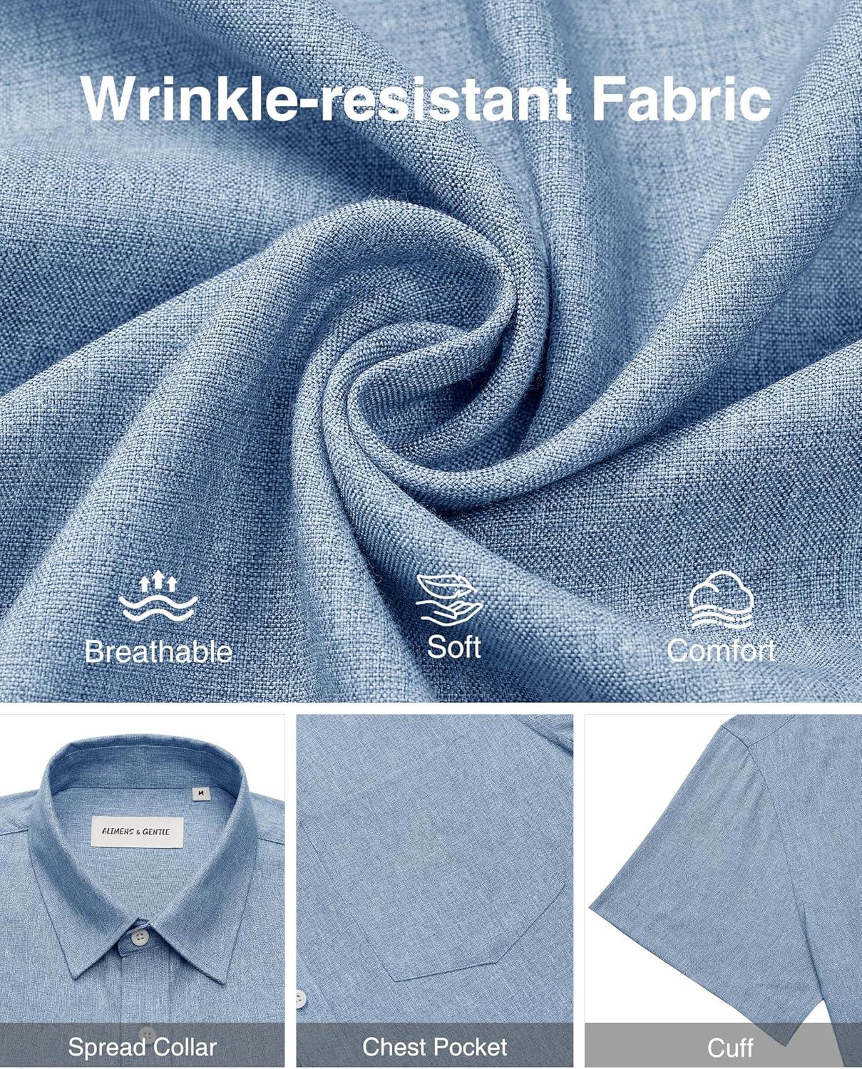 imageAlimens amp Gentle Mens Linen Shirts Short Sleeve Button Down Shirts Wrinkle Free Casual Vacation Beach Summer TopsSky Blue