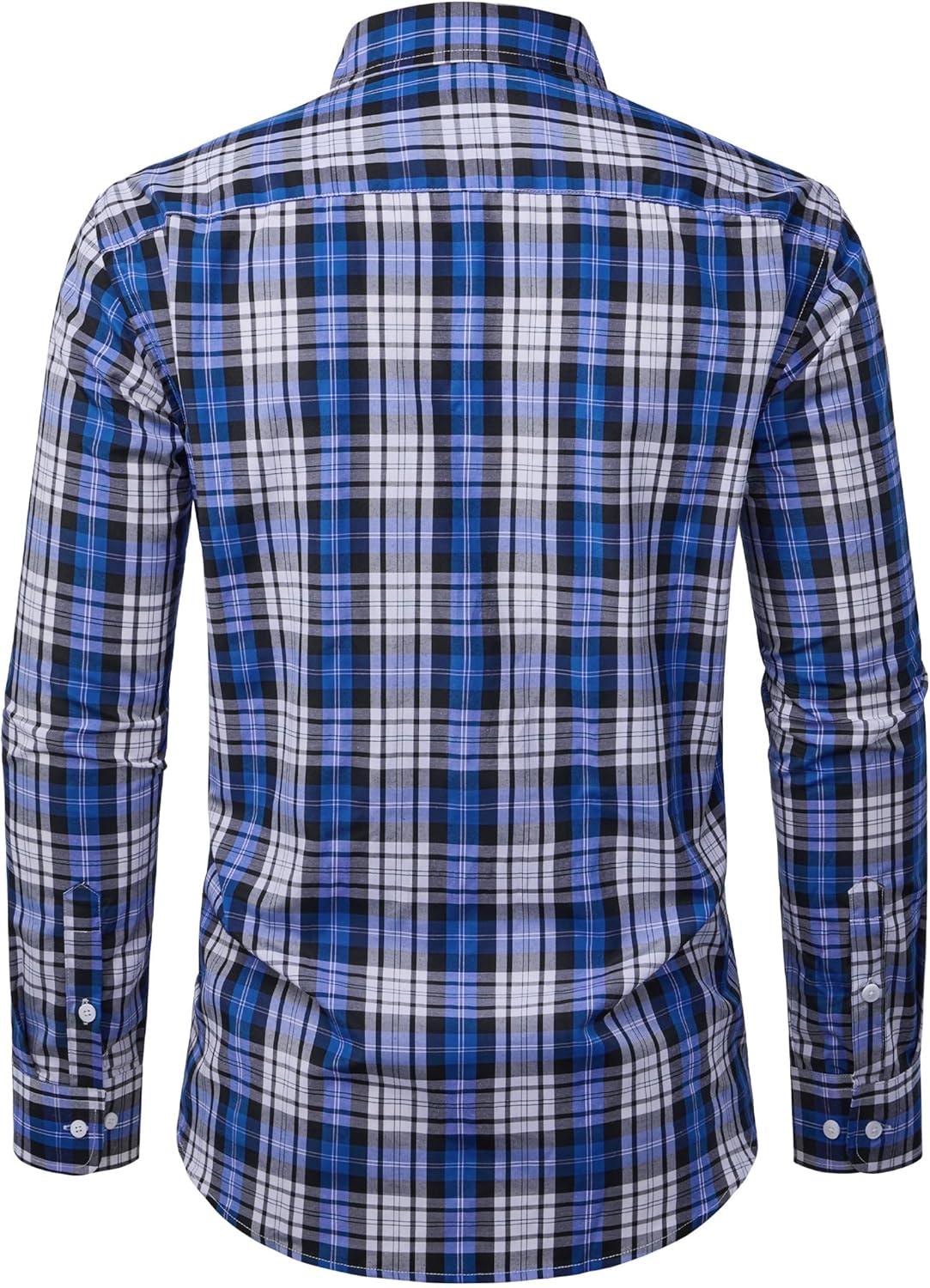 imageAlimens amp Gentle Mens Long Sleeve Dress Shirt Button Down Shirts with Pockets Regular Business Office Casual Plaid ShirtBlack Blue Plaid