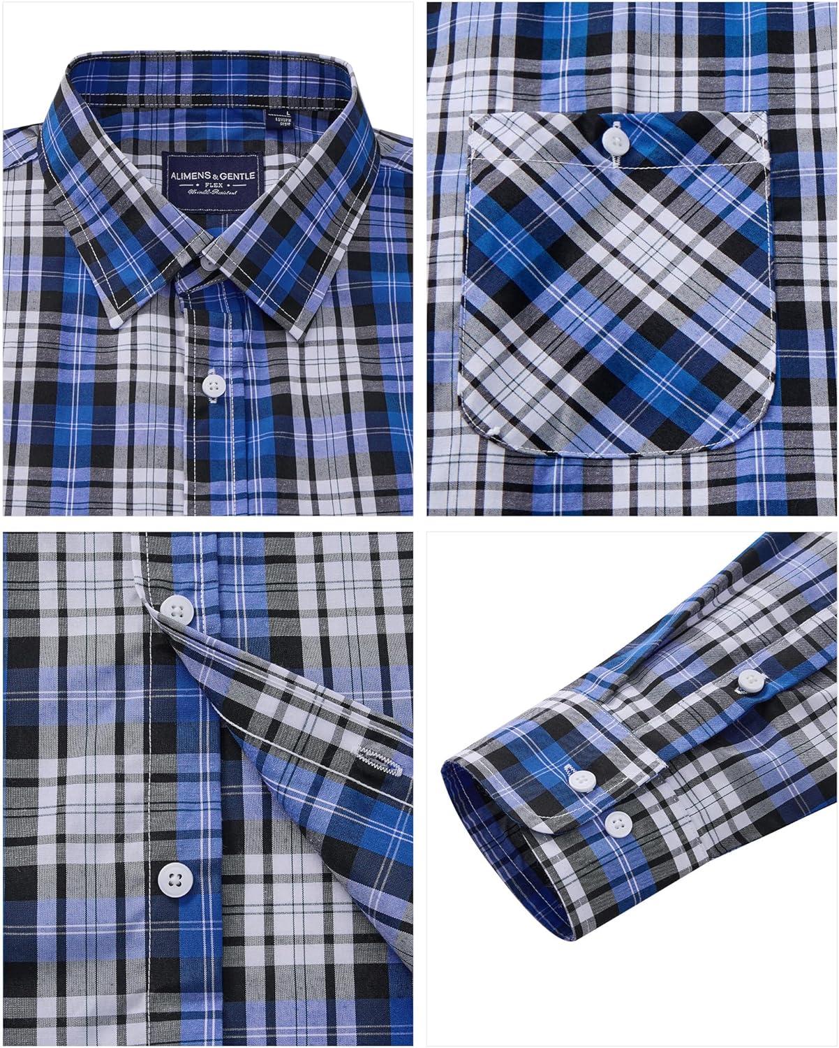 imageAlimens amp Gentle Mens Long Sleeve Dress Shirt Button Down Shirts with Pockets Regular Business Office Casual Plaid ShirtBlack Blue Plaid