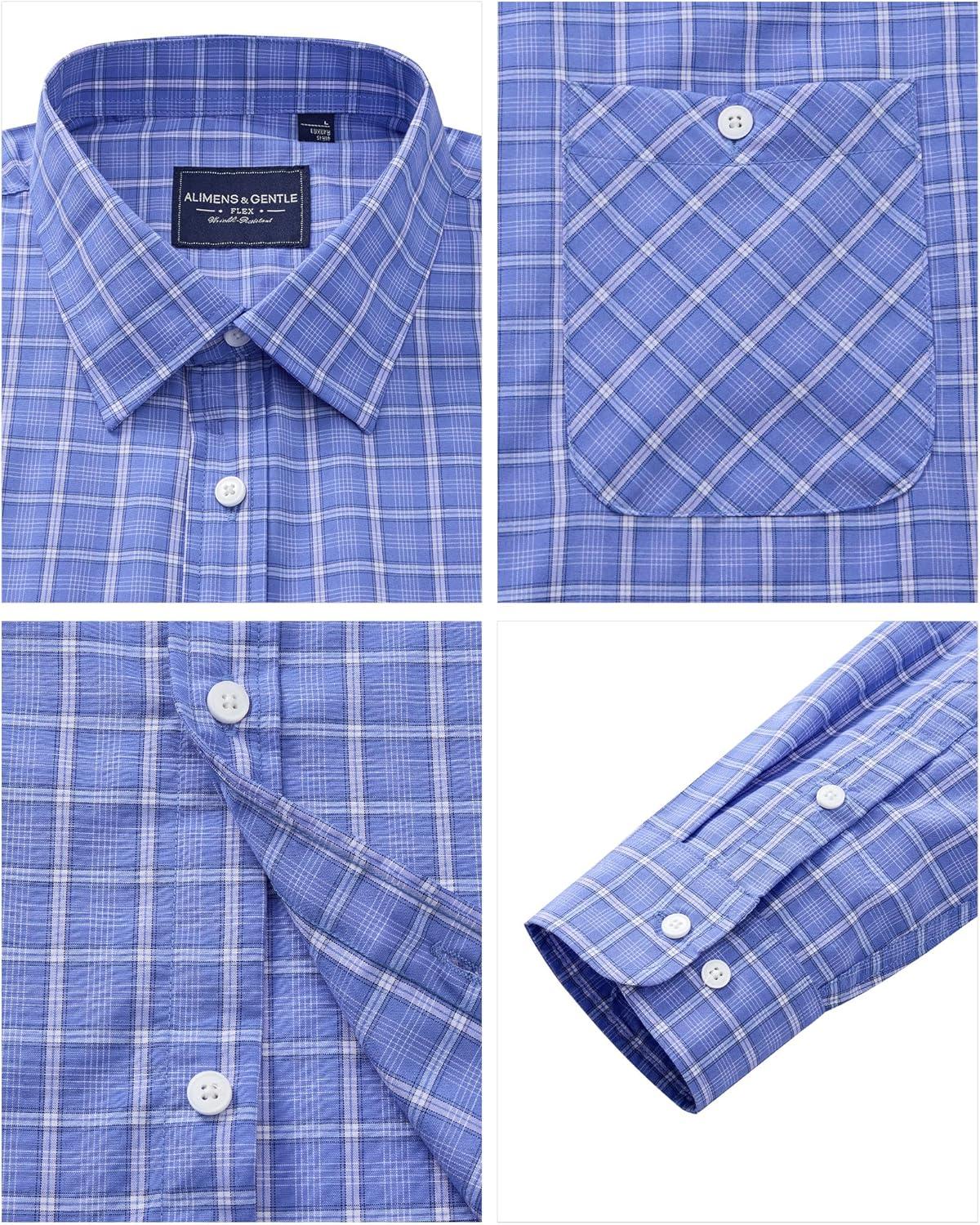 imageAlimens amp Gentle Mens Long Sleeve Dress Shirt Button Down Shirts with Pockets Regular Business Office Casual Plaid ShirtBlue Gingham