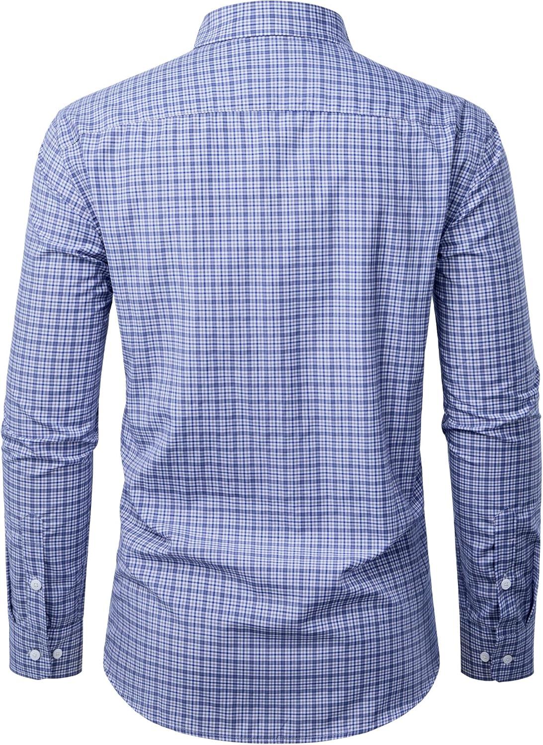 imageAlimens amp Gentle Mens Long Sleeve Dress Shirt Button Down Shirts with Pockets Regular Business Office Casual Plaid ShirtBlue White Gingham