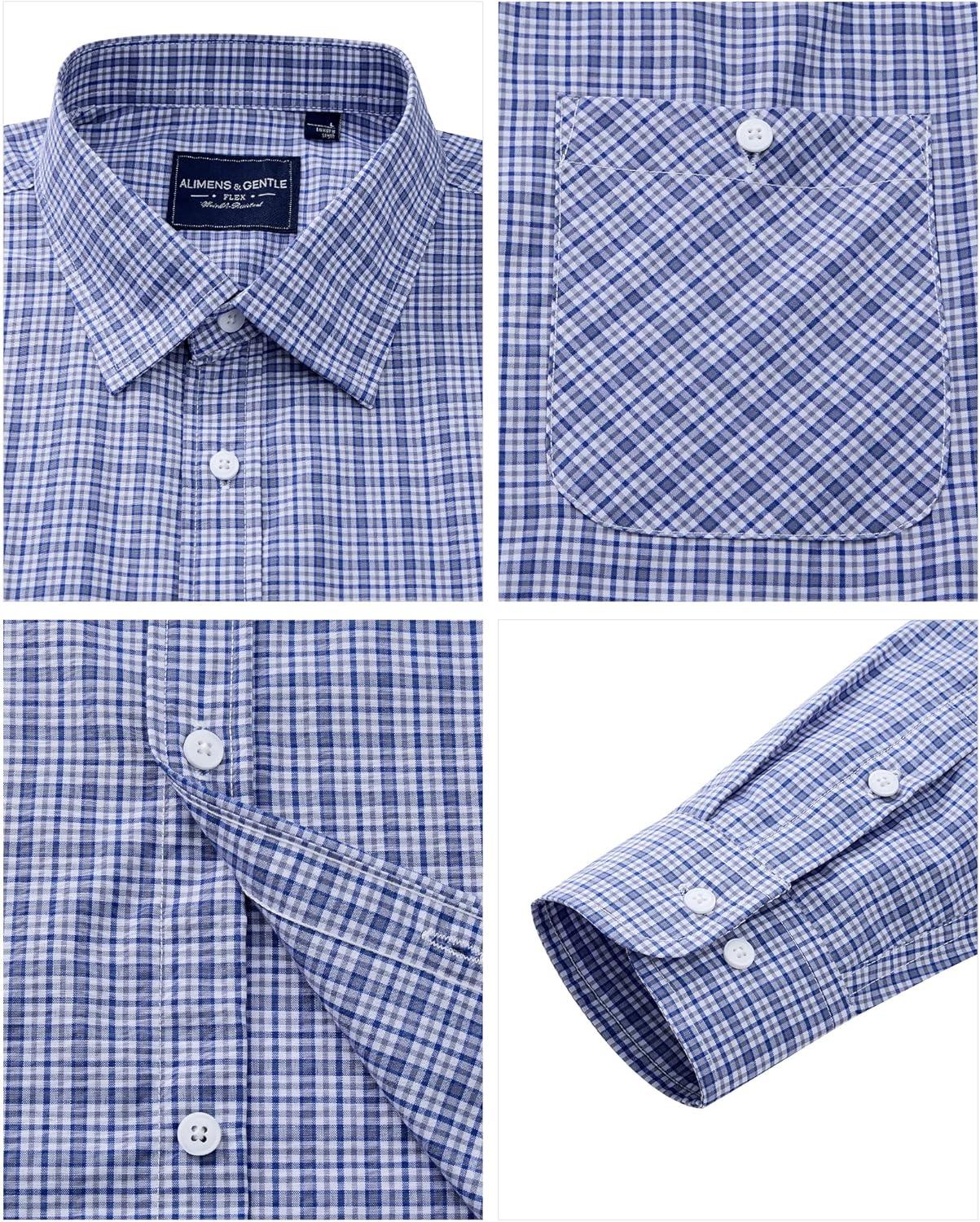 imageAlimens amp Gentle Mens Long Sleeve Dress Shirt Button Down Shirts with Pockets Regular Business Office Casual Plaid ShirtBlue White Gingham