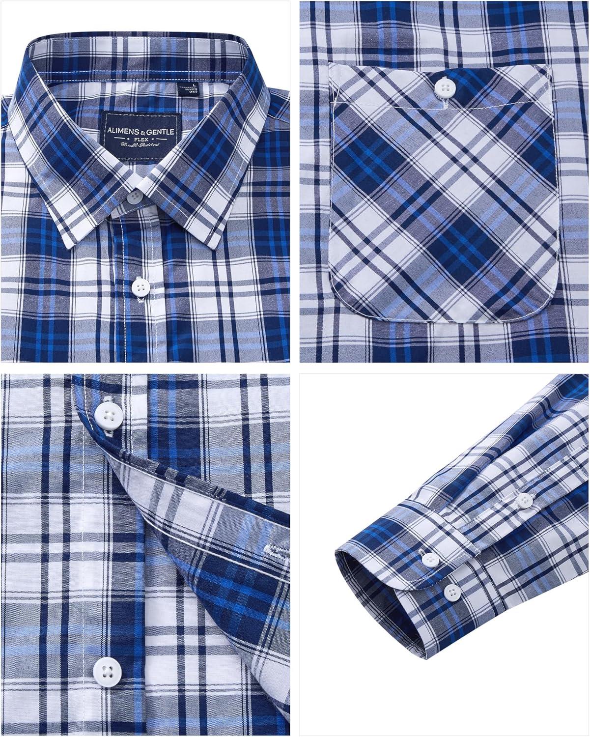 imageAlimens amp Gentle Mens Long Sleeve Dress Shirt Button Down Shirts with Pockets Regular Business Office Casual Plaid ShirtNavy Blue Plaid