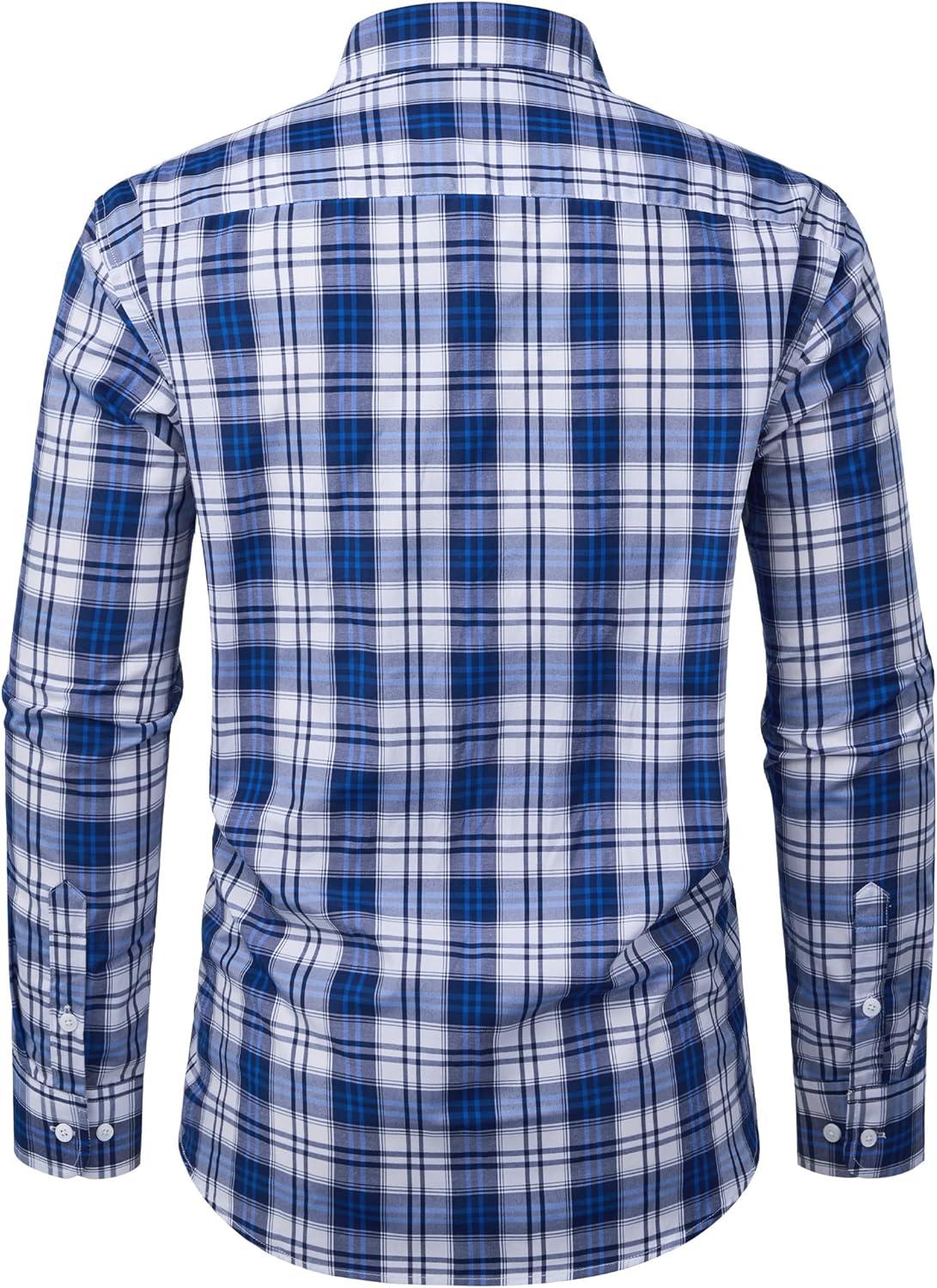 imageAlimens amp Gentle Mens Long Sleeve Dress Shirt Button Down Shirts with Pockets Regular Business Office Casual Plaid ShirtNavy Blue Plaid