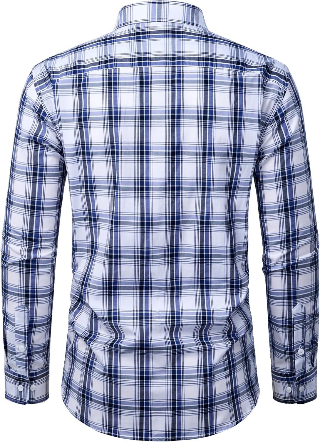 imageAlimens amp Gentle Mens Long Sleeve Dress Shirt Button Down Shirts with Pockets Regular Business Office Casual Plaid ShirtNavy Blue White Plaid