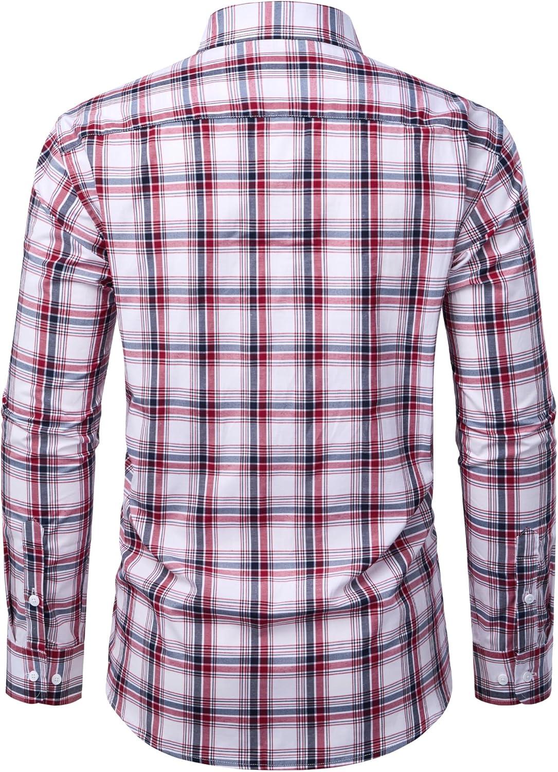 imageAlimens amp Gentle Mens Long Sleeve Dress Shirt Button Down Shirts with Pockets Regular Business Office Casual Plaid ShirtRed Black Plaid