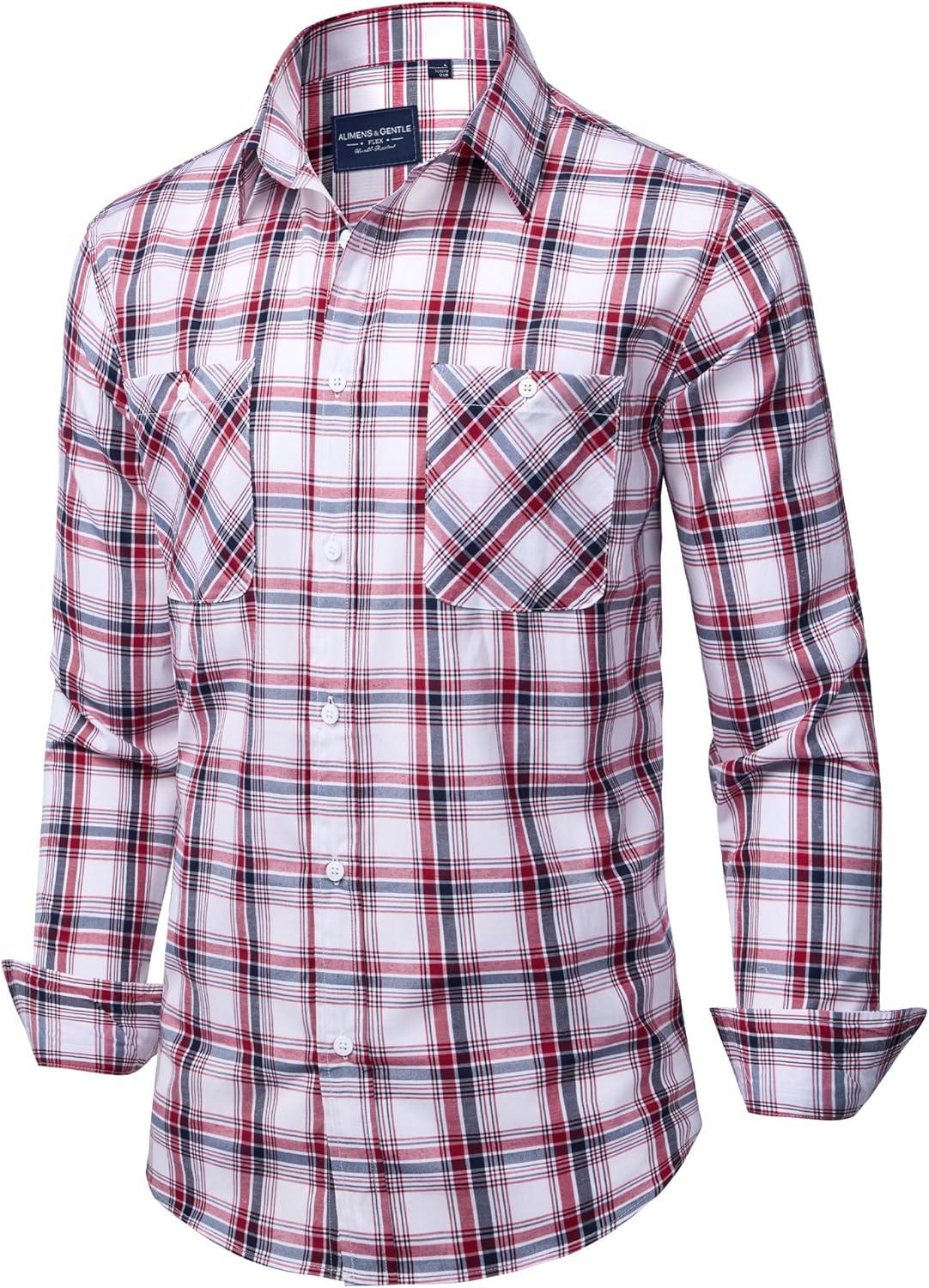 imageAlimens amp Gentle Mens Long Sleeve Dress Shirt Button Down Shirts with Pockets Regular Business Office Casual Plaid ShirtRed Black Plaid