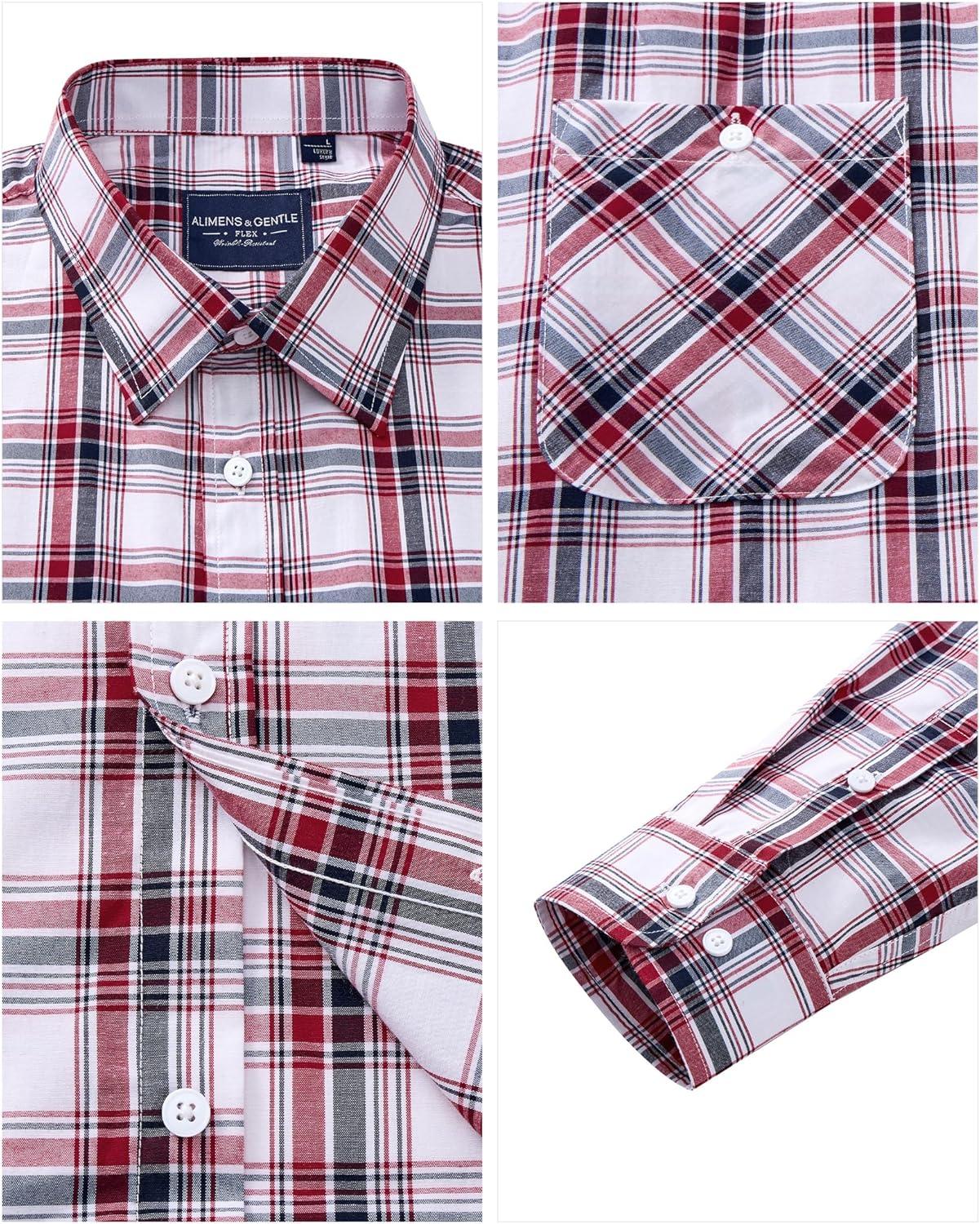 imageAlimens amp Gentle Mens Long Sleeve Dress Shirt Button Down Shirts with Pockets Regular Business Office Casual Plaid ShirtRed Black Plaid