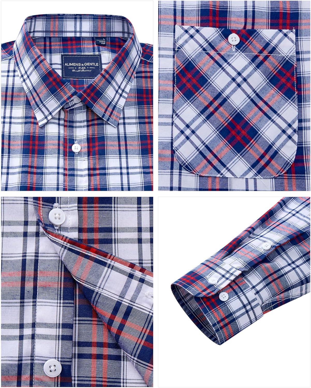 imageAlimens amp Gentle Mens Long Sleeve Dress Shirt Button Down Shirts with Pockets Regular Business Office Casual Plaid ShirtRed Blue Plaid