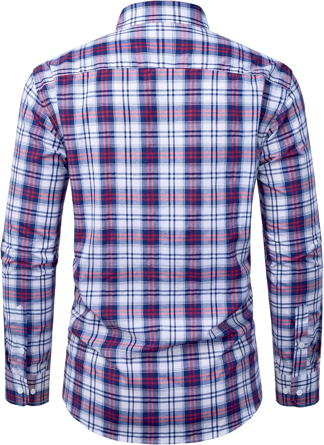 imageAlimens amp Gentle Mens Long Sleeve Dress Shirt Button Down Shirts with Pockets Regular Business Office Casual Plaid ShirtRed Blue Plaid