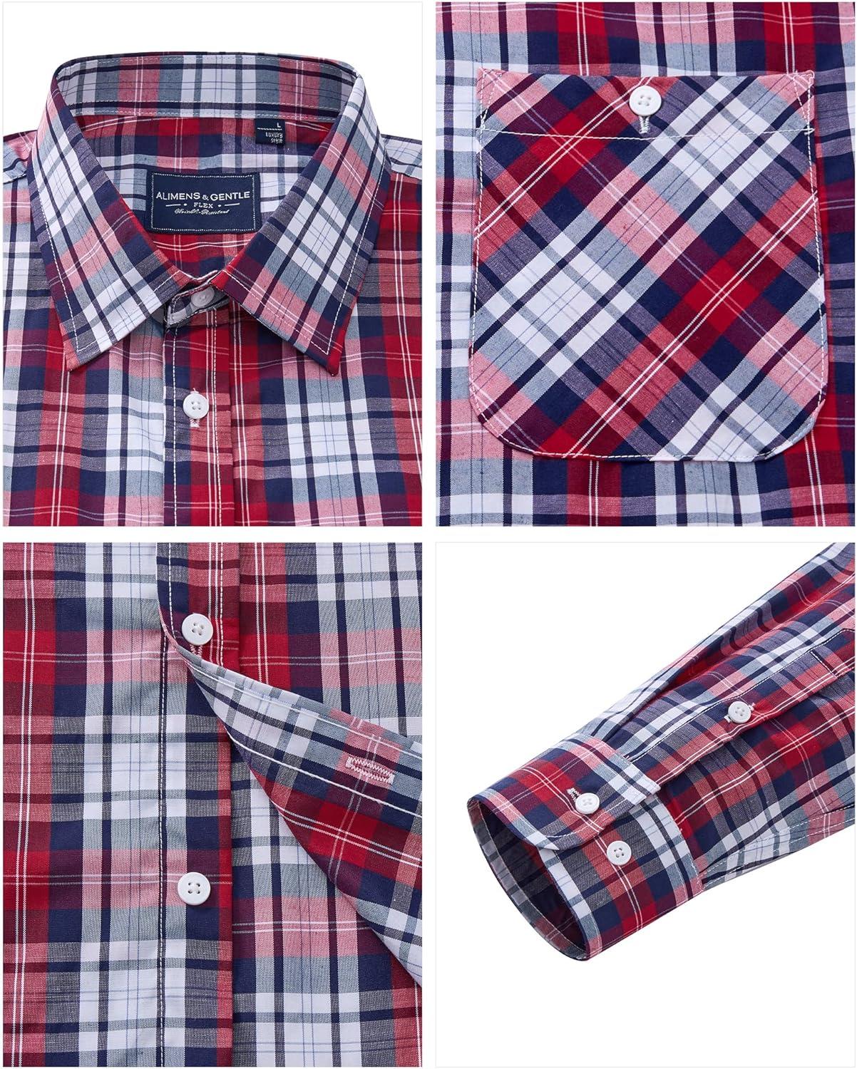 imageAlimens amp Gentle Mens Long Sleeve Dress Shirt Button Down Shirts with Pockets Regular Business Office Casual Plaid ShirtRed Navy Plaid