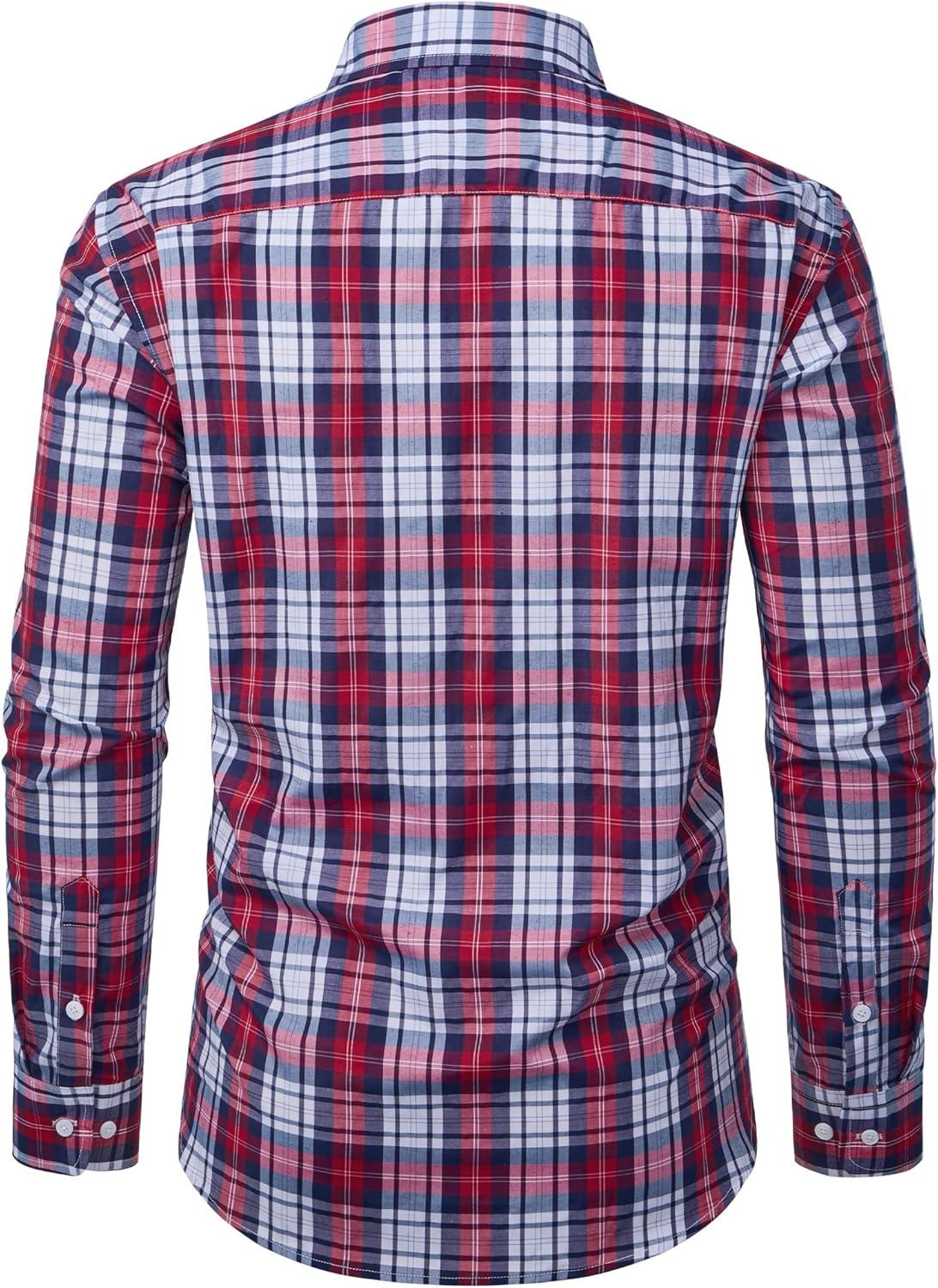 imageAlimens amp Gentle Mens Long Sleeve Dress Shirt Button Down Shirts with Pockets Regular Business Office Casual Plaid ShirtRed Navy Plaid