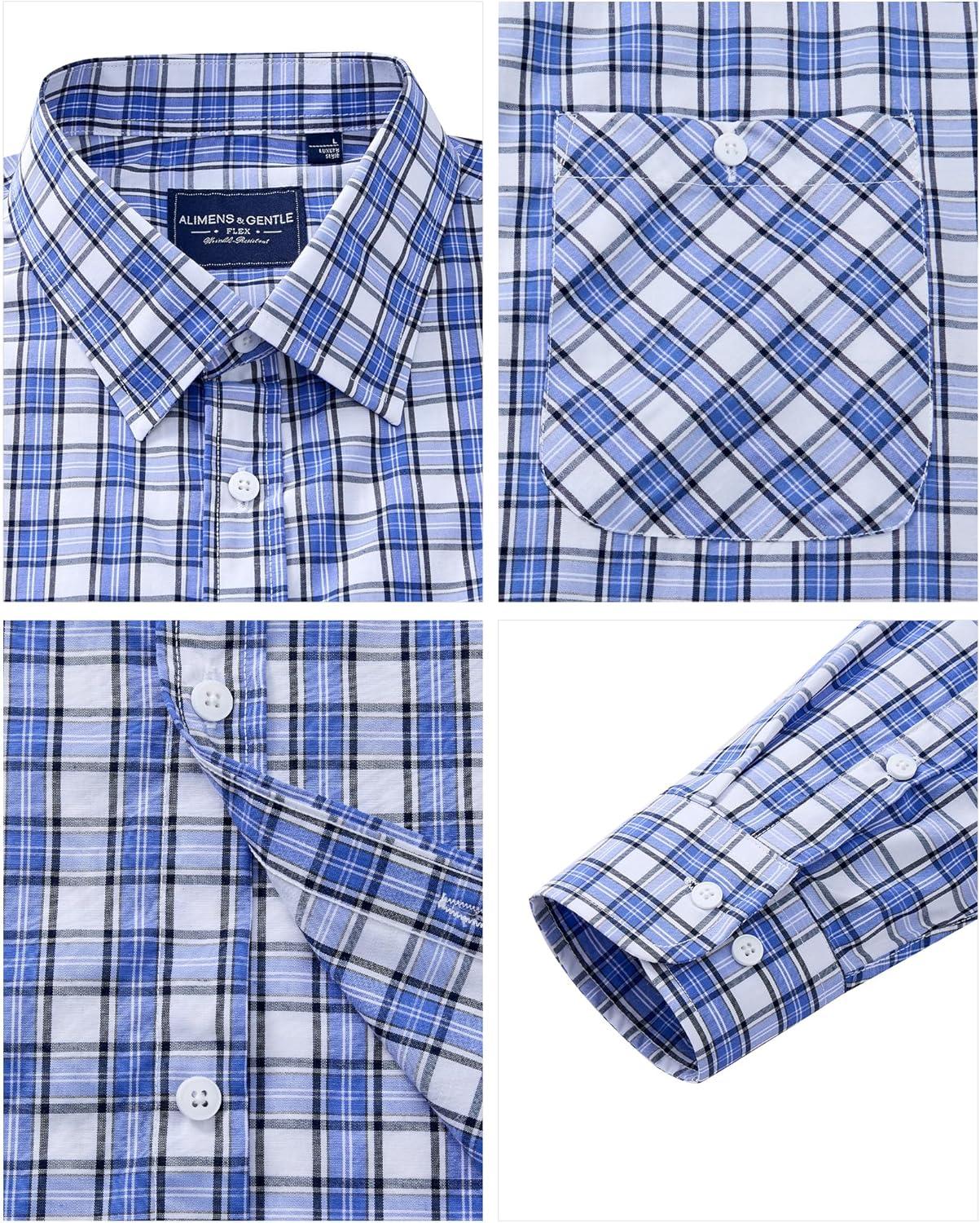 imageAlimens amp Gentle Mens Long Sleeve Dress Shirt Button Down Shirts with Pockets Regular Business Office Casual Plaid ShirtWhite Blue Plaid