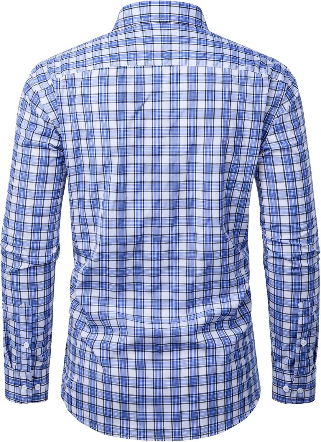 imageAlimens amp Gentle Mens Long Sleeve Dress Shirt Button Down Shirts with Pockets Regular Business Office Casual Plaid ShirtWhite Blue Plaid