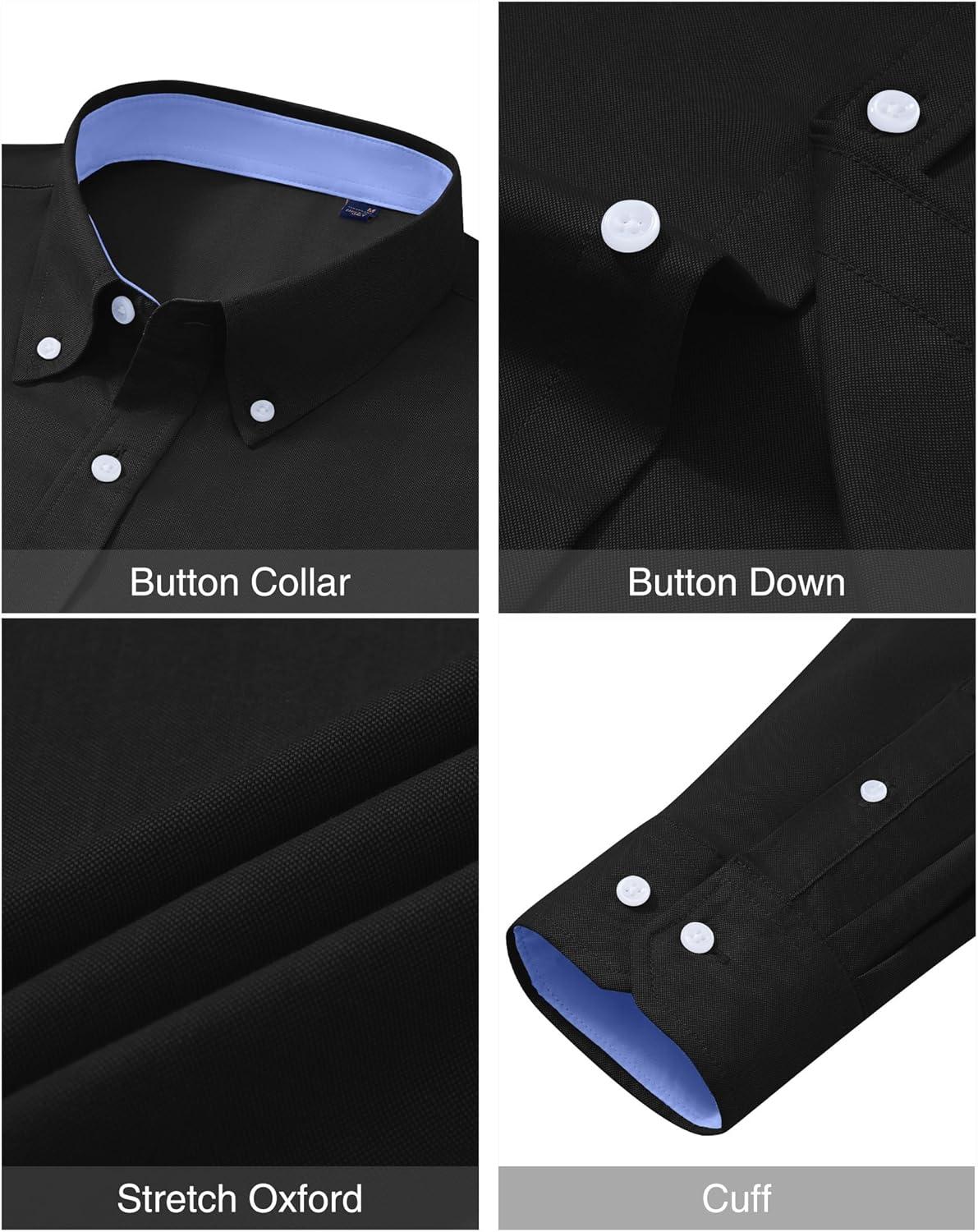 imageAlimens amp Gentle Mens Oxford Shirt Long Sleeve Button Down Shirt Casual Stretch Wedding Dress Shirt with PocketBlack