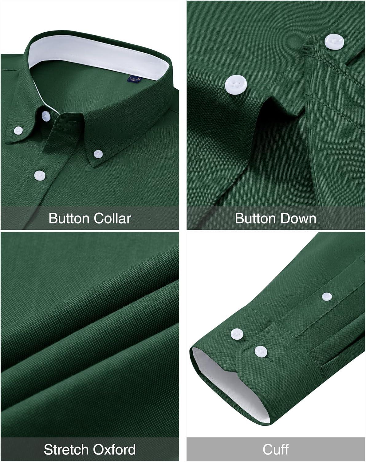 imageAlimens amp Gentle Mens Oxford Shirt Long Sleeve Button Down Shirt Casual Stretch Wedding Dress Shirt with PocketGreen