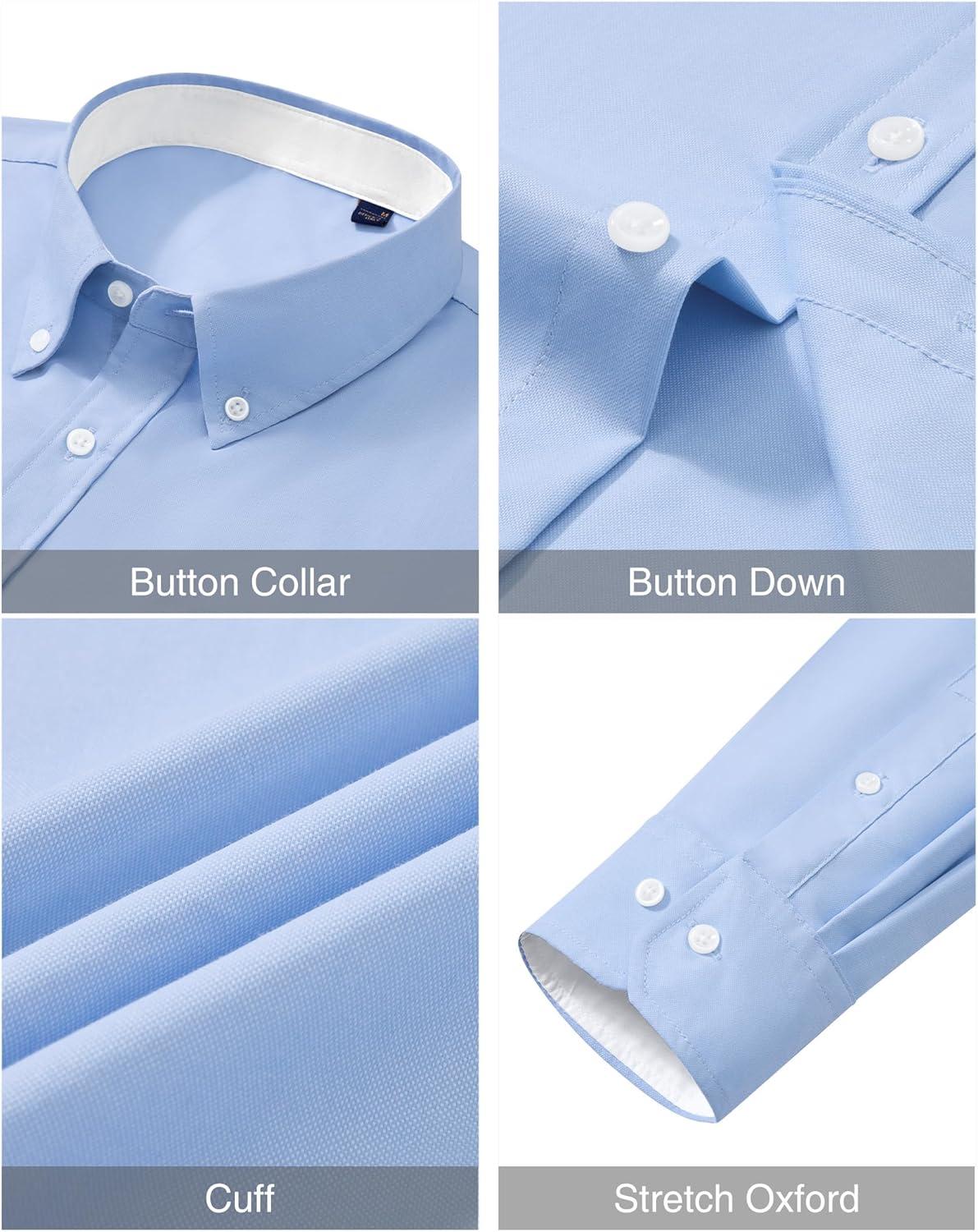 imageAlimens amp Gentle Mens Oxford Shirt Long Sleeve Button Down Shirt Casual Stretch Wedding Dress Shirt with PocketLight Blue