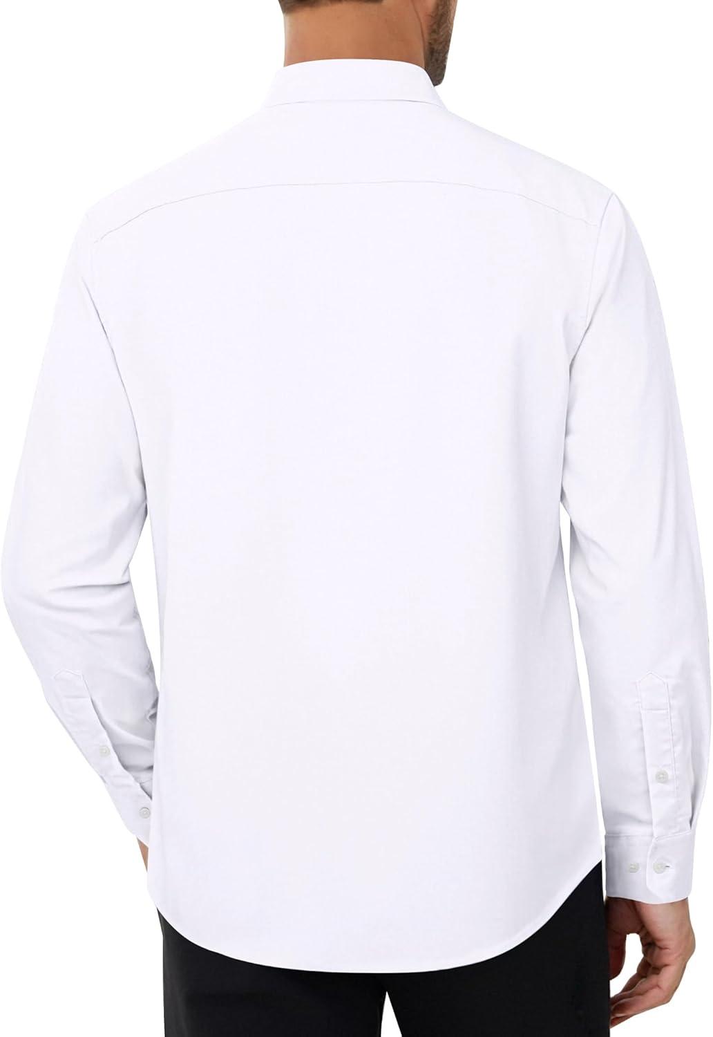 imageAlimens amp Gentle Mens Oxford Shirt Long Sleeve Button Down Shirt Casual Stretch Wedding Dress Shirt with PocketWhite