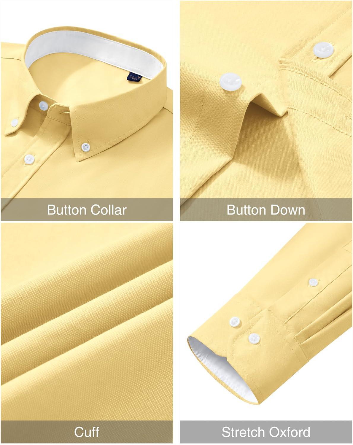 imageAlimens amp Gentle Mens Oxford Shirt Long Sleeve Button Down Shirt Casual Stretch Wedding Dress Shirt with PocketYellow