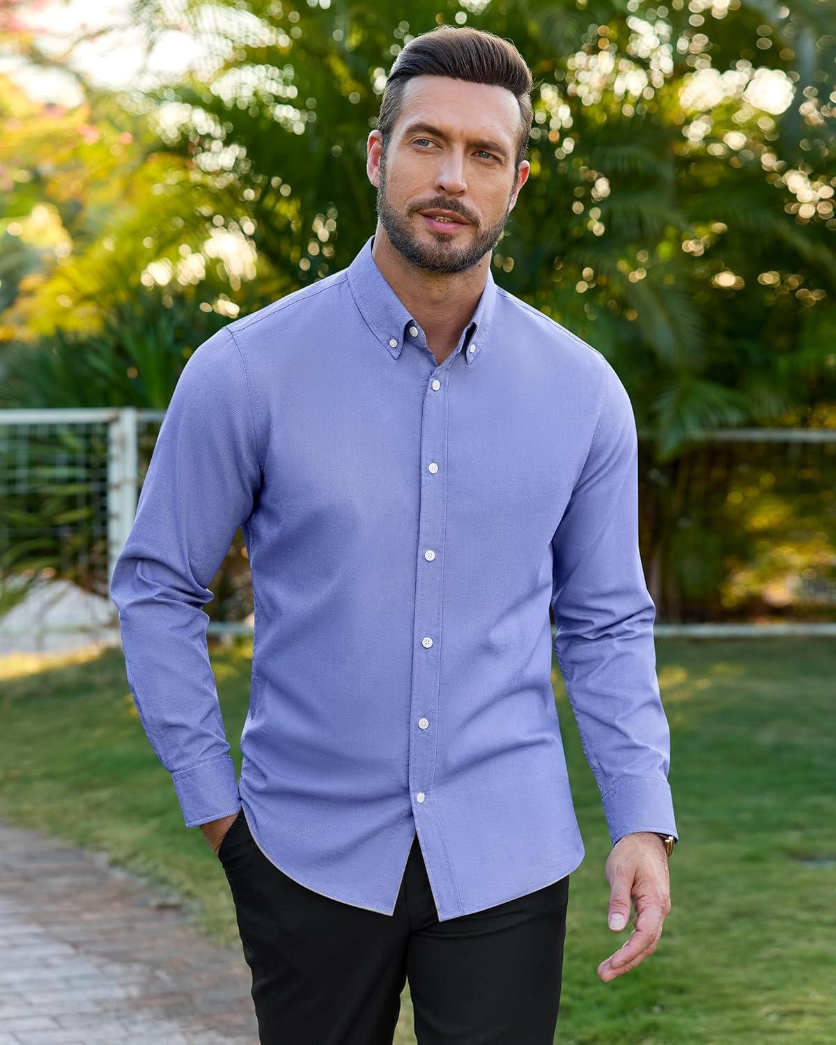 imageAlimens amp Gentle Mens Oxford Shirts Stretch Long Sleeve Dress Shirt for Men Casual Business Work Solid Button Down ShirtsBlue