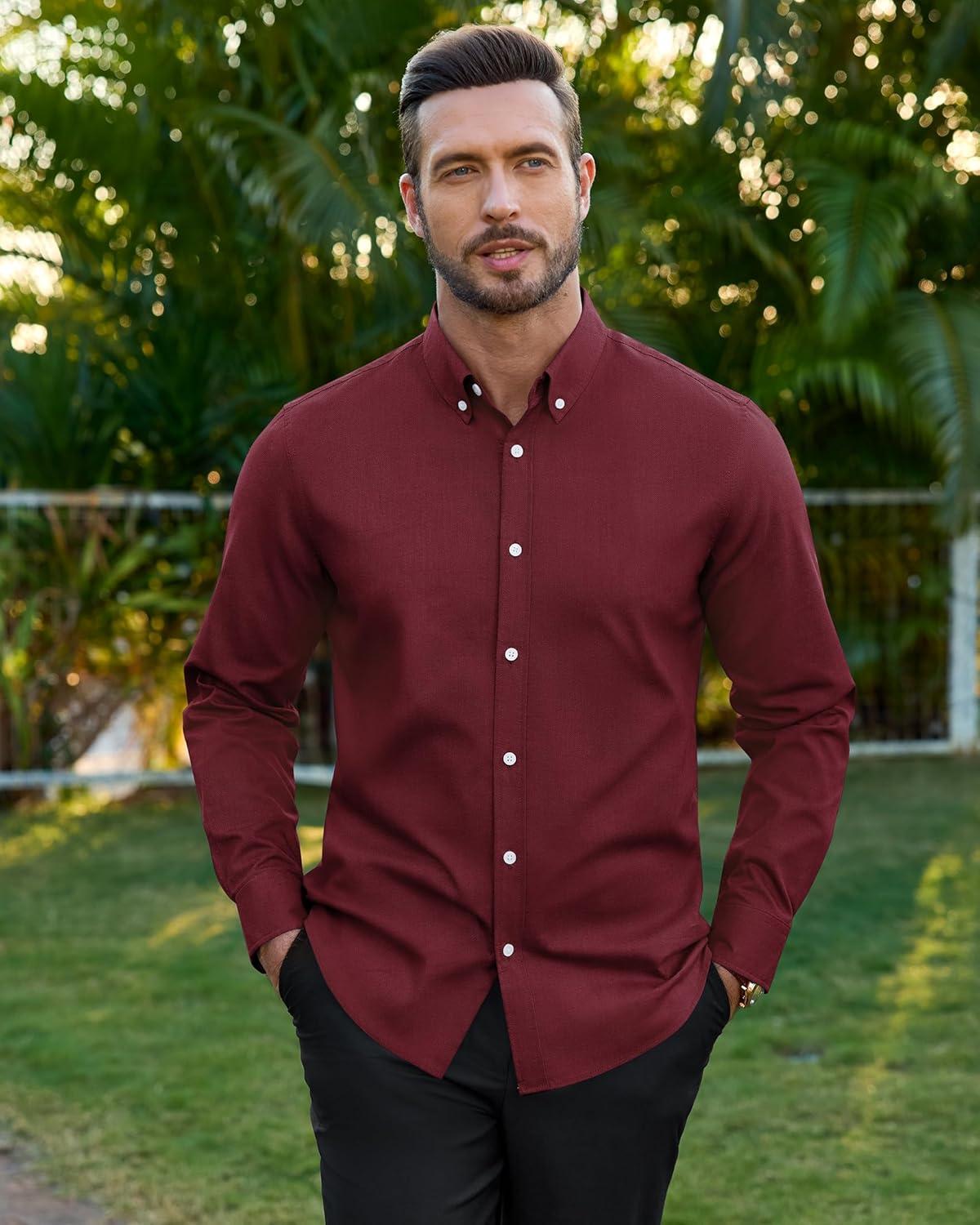 imageAlimens amp Gentle Mens Oxford Shirts Stretch Long Sleeve Dress Shirt for Men Casual Business Work Solid Button Down ShirtsBurgundy