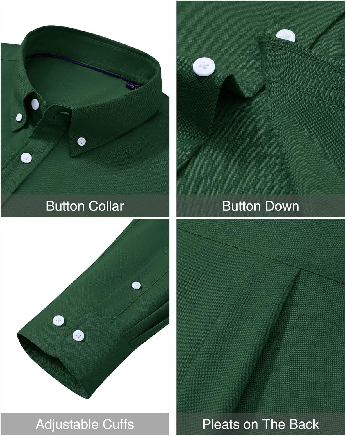imageAlimens amp Gentle Mens Oxford Shirts Stretch Long Sleeve Dress Shirt for Men Casual Business Work Solid Button Down ShirtsGreen