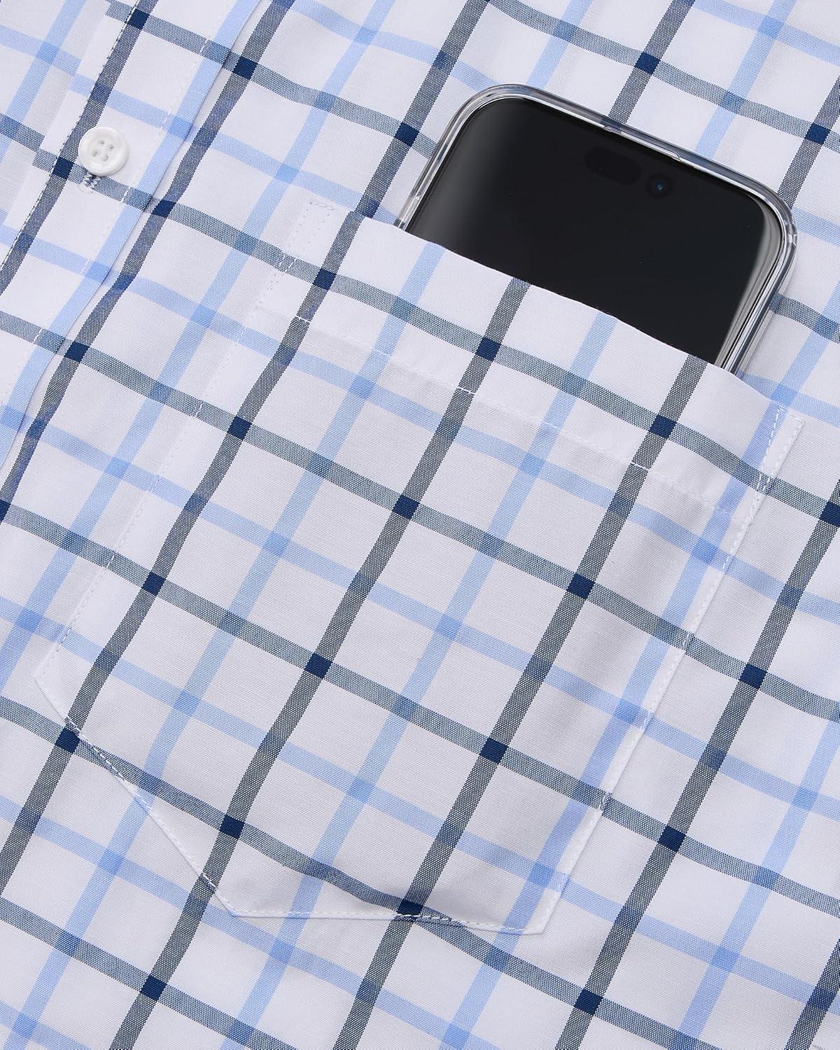 imageAlimens amp Gentle Mens Plaid Short Sleeve Button Down Shirts Cotton Regular Fit Casual Gingham ShirtsBlack Blue Check