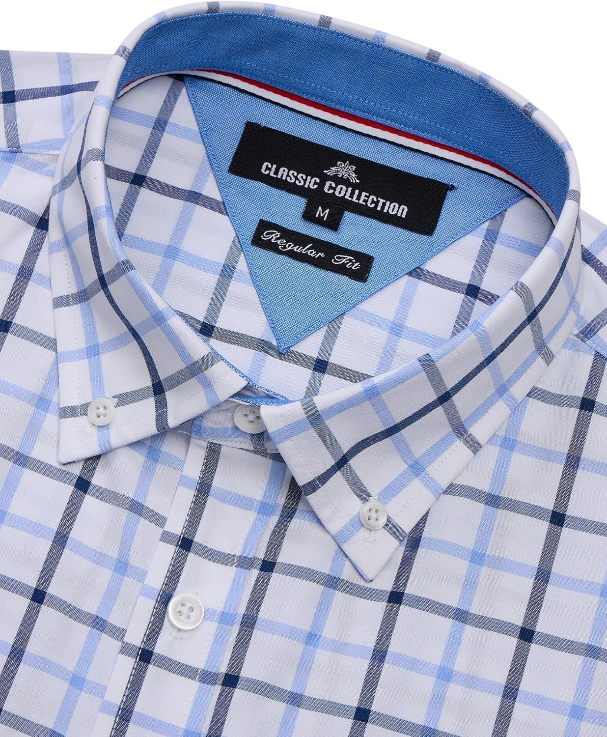 imageAlimens amp Gentle Mens Plaid Short Sleeve Button Down Shirts Cotton Regular Fit Casual Gingham ShirtsBlack Blue Check