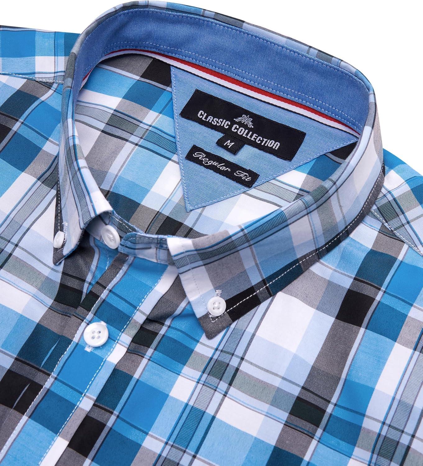 imageAlimens amp Gentle Mens Plaid Short Sleeve Button Down Shirts Cotton Regular Fit Casual Gingham ShirtsBlack Blue Plaid