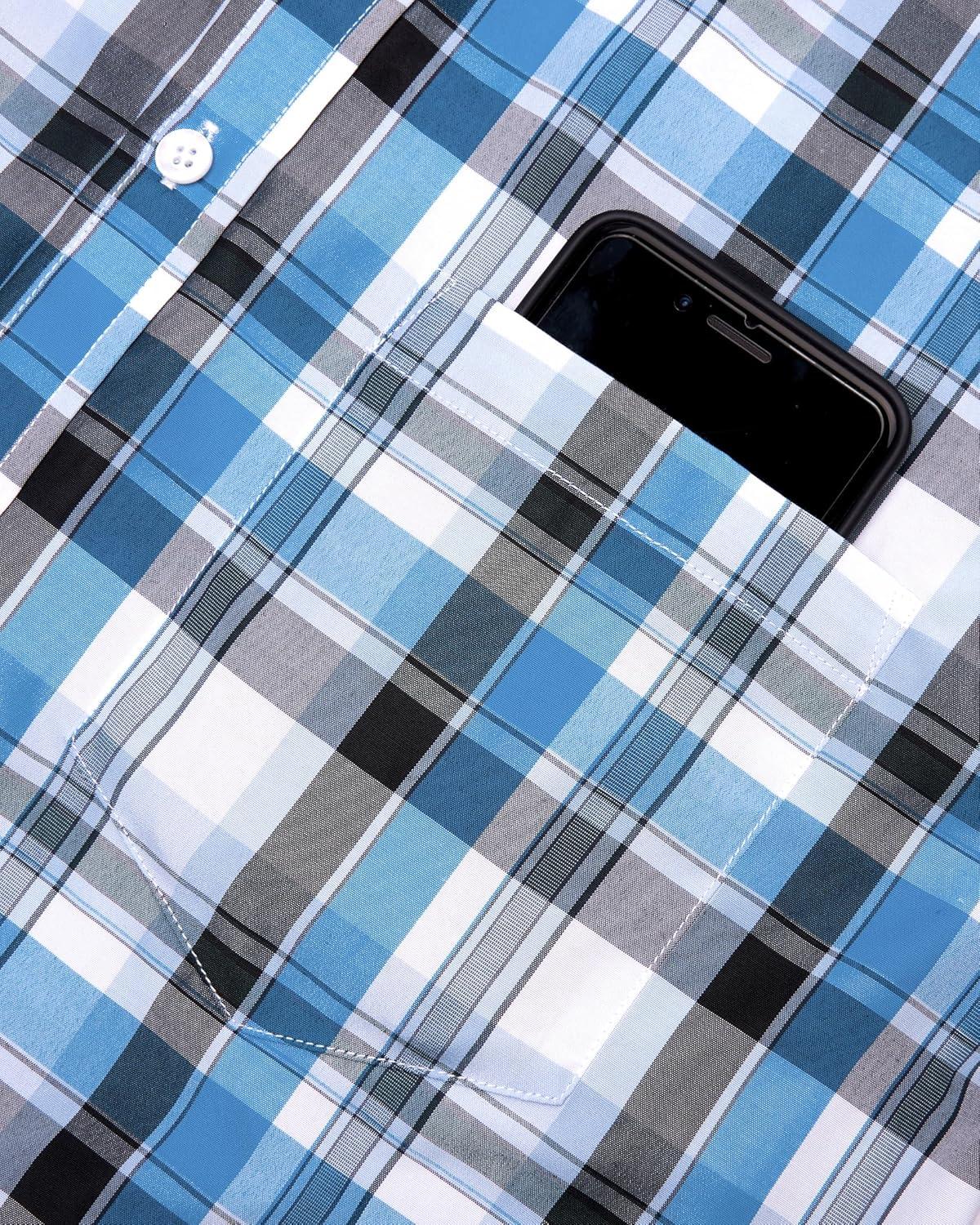 imageAlimens amp Gentle Mens Plaid Short Sleeve Button Down Shirts Cotton Regular Fit Casual Gingham ShirtsBlack Blue Plaid