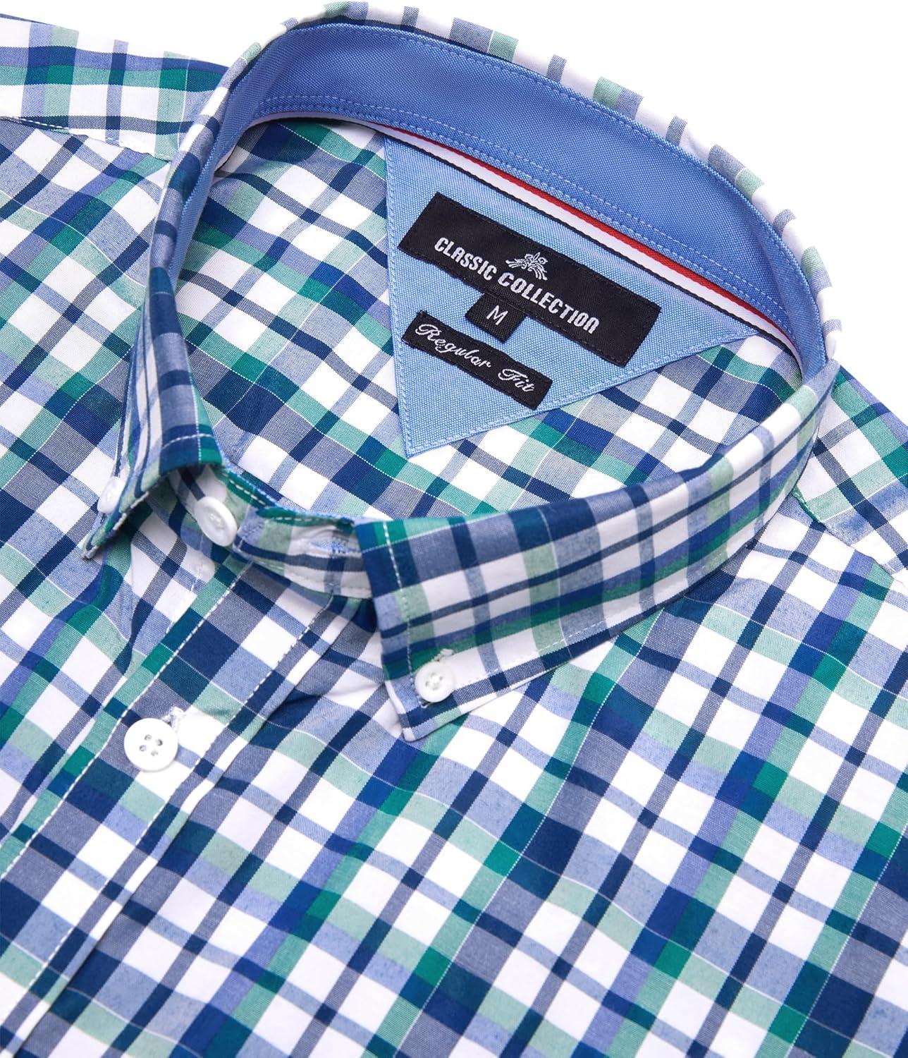 imageAlimens amp Gentle Mens Plaid Short Sleeve Button Down Shirts Cotton Regular Fit Casual Gingham ShirtsBlack Green Check