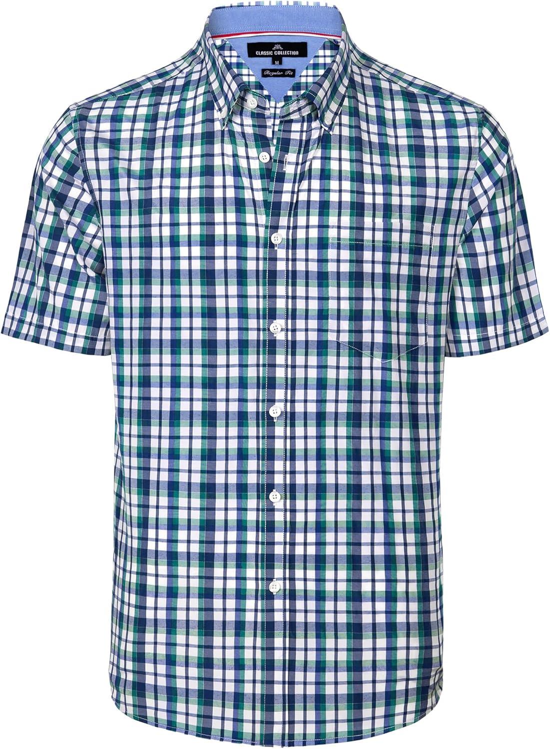 imageAlimens amp Gentle Mens Plaid Short Sleeve Button Down Shirts Cotton Regular Fit Casual Gingham ShirtsBlack Green Check
