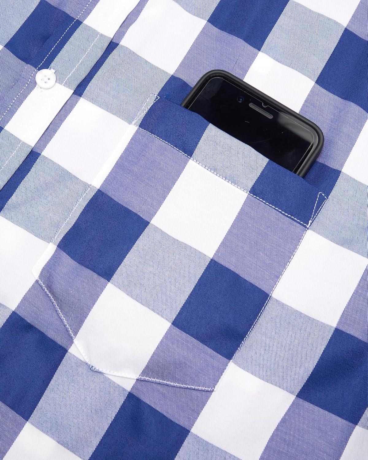 imageAlimens amp Gentle Mens Plaid Short Sleeve Button Down Shirts Cotton Regular Fit Casual Gingham ShirtsBlue Buffalo