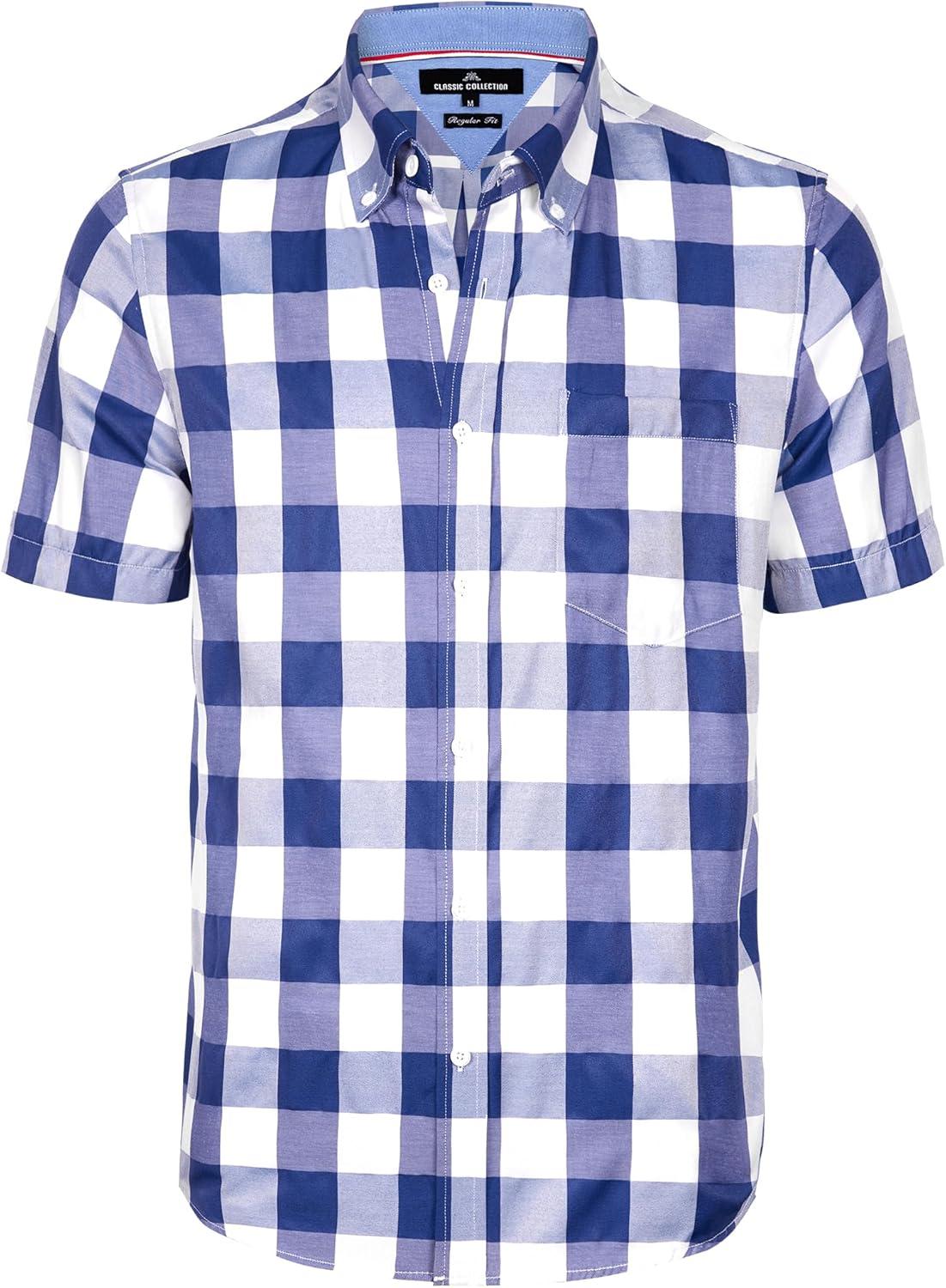 imageAlimens amp Gentle Mens Plaid Short Sleeve Button Down Shirts Cotton Regular Fit Casual Gingham ShirtsBlue Buffalo