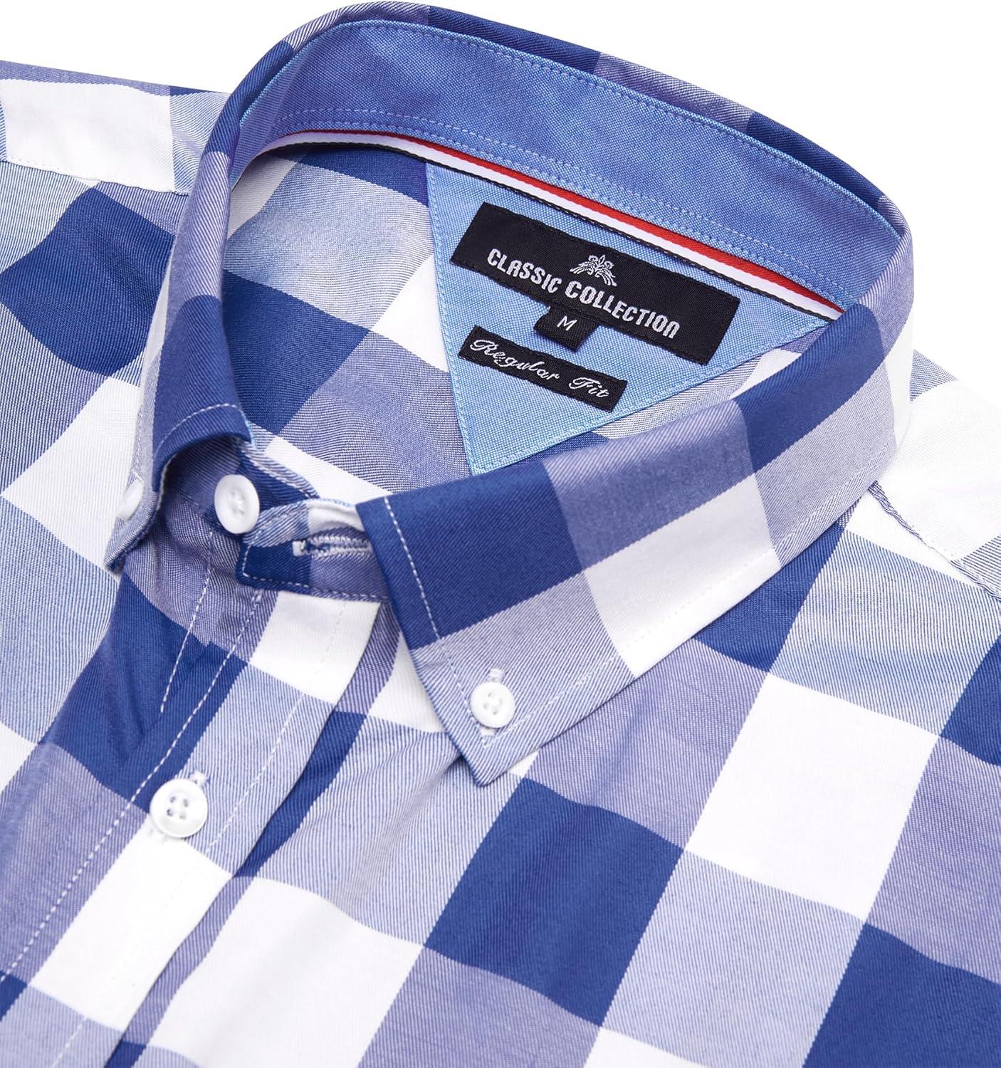 imageAlimens amp Gentle Mens Plaid Short Sleeve Button Down Shirts Cotton Regular Fit Casual Gingham ShirtsBlue Buffalo