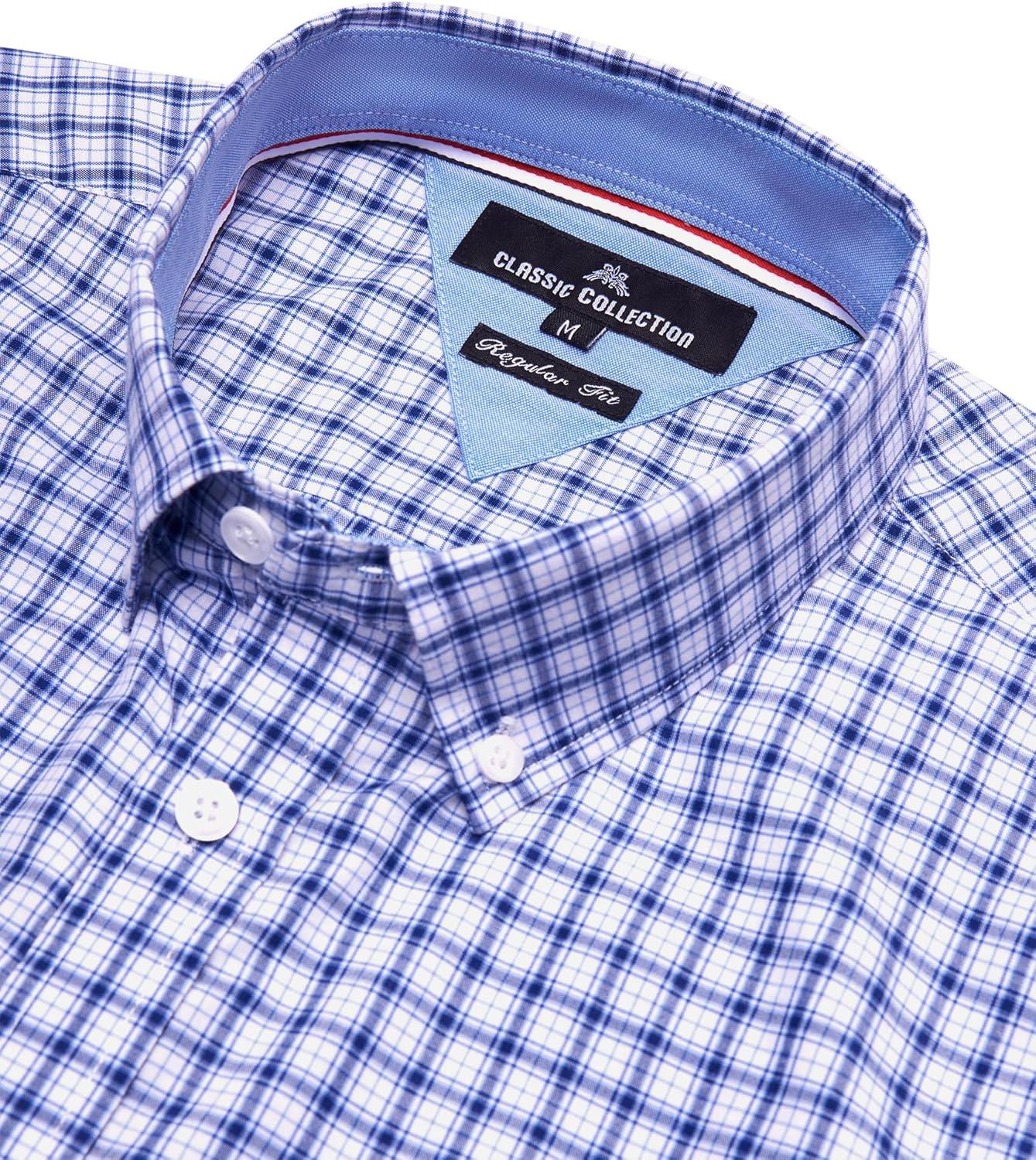 imageAlimens amp Gentle Mens Plaid Short Sleeve Button Down Shirts Cotton Regular Fit Casual Gingham ShirtsBlue Gingham
