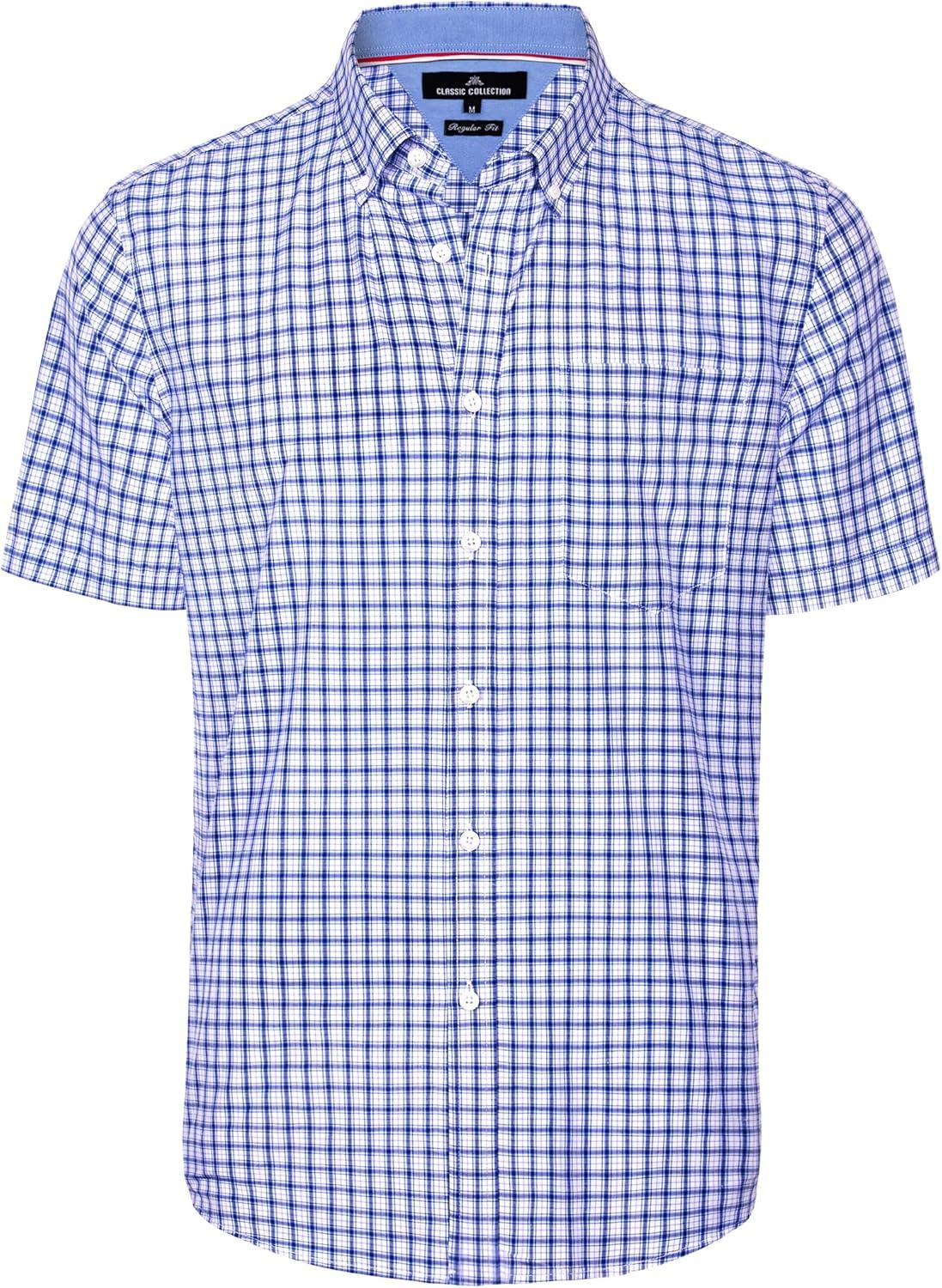 imageAlimens amp Gentle Mens Plaid Short Sleeve Button Down Shirts Cotton Regular Fit Casual Gingham ShirtsBlue Gingham