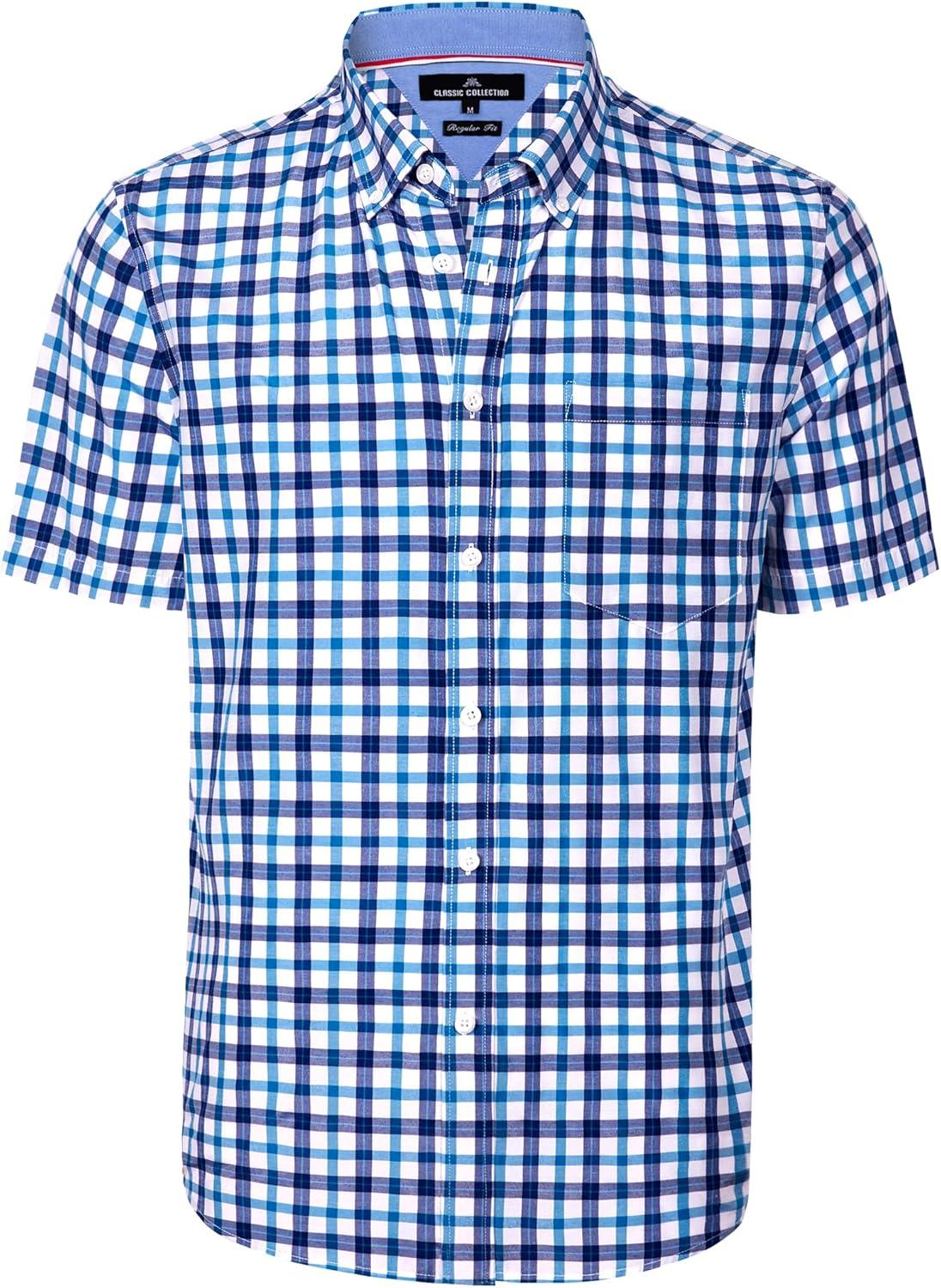 imageAlimens amp Gentle Mens Plaid Short Sleeve Button Down Shirts Cotton Regular Fit Casual Gingham ShirtsBlue Navy Check