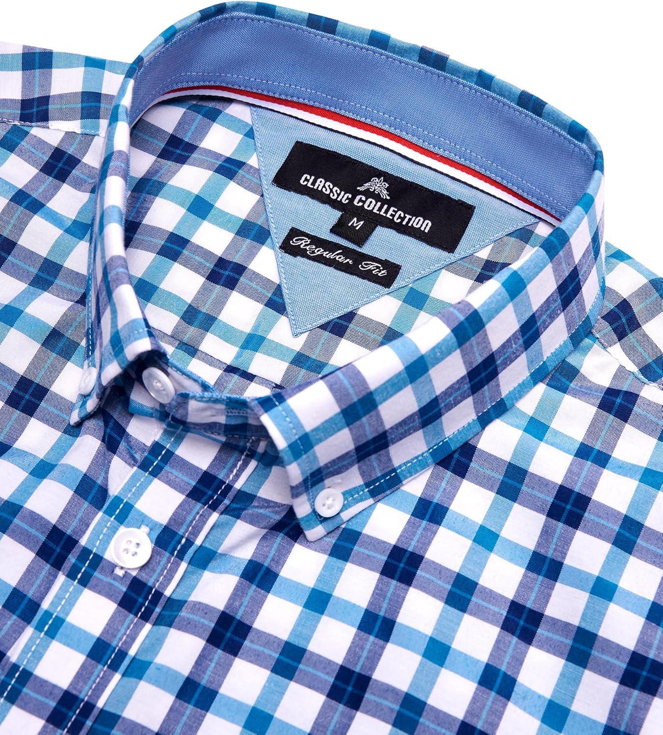 imageAlimens amp Gentle Mens Plaid Short Sleeve Button Down Shirts Cotton Regular Fit Casual Gingham ShirtsBlue Navy Check