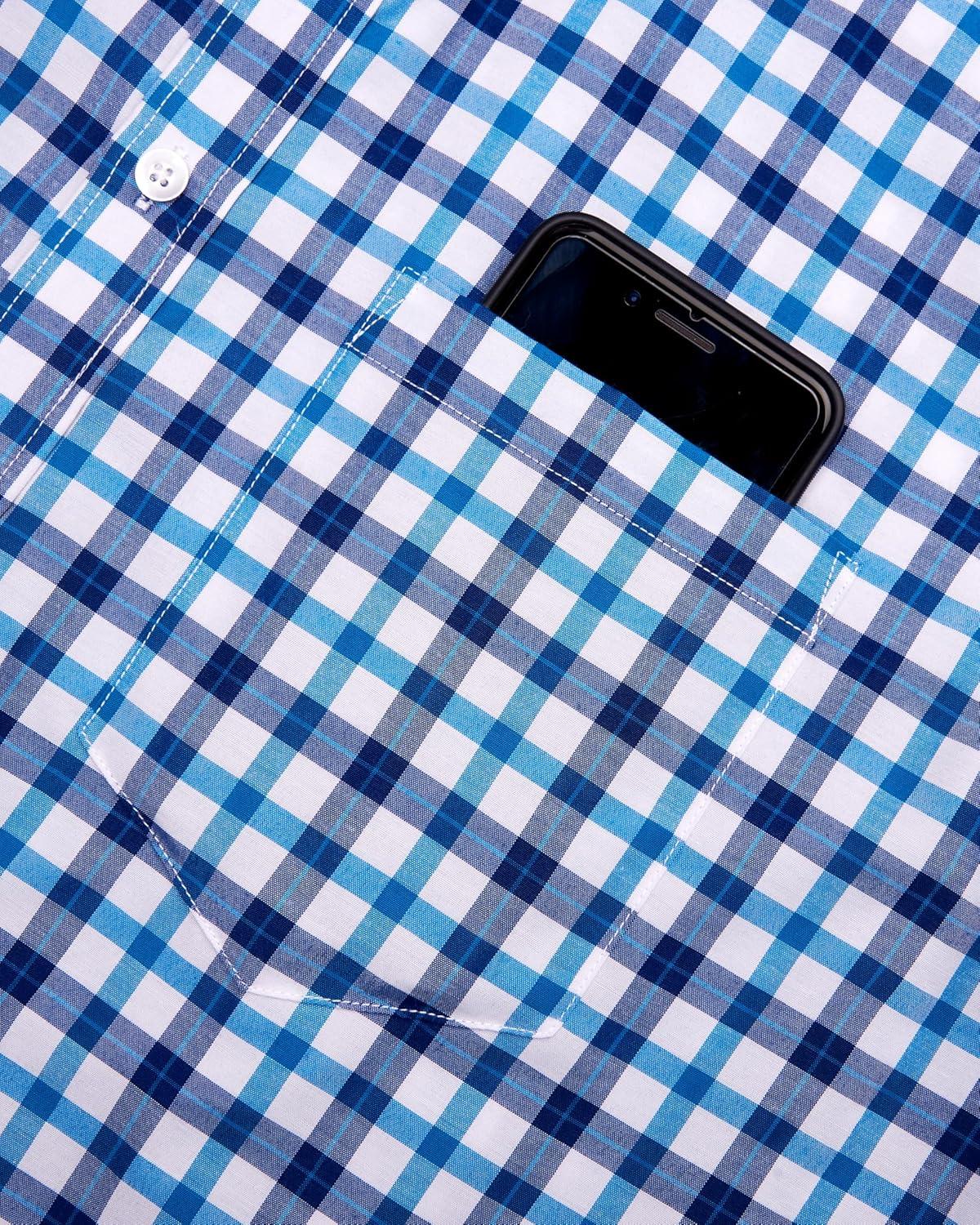 imageAlimens amp Gentle Mens Plaid Short Sleeve Button Down Shirts Cotton Regular Fit Casual Gingham ShirtsBlue Navy Check