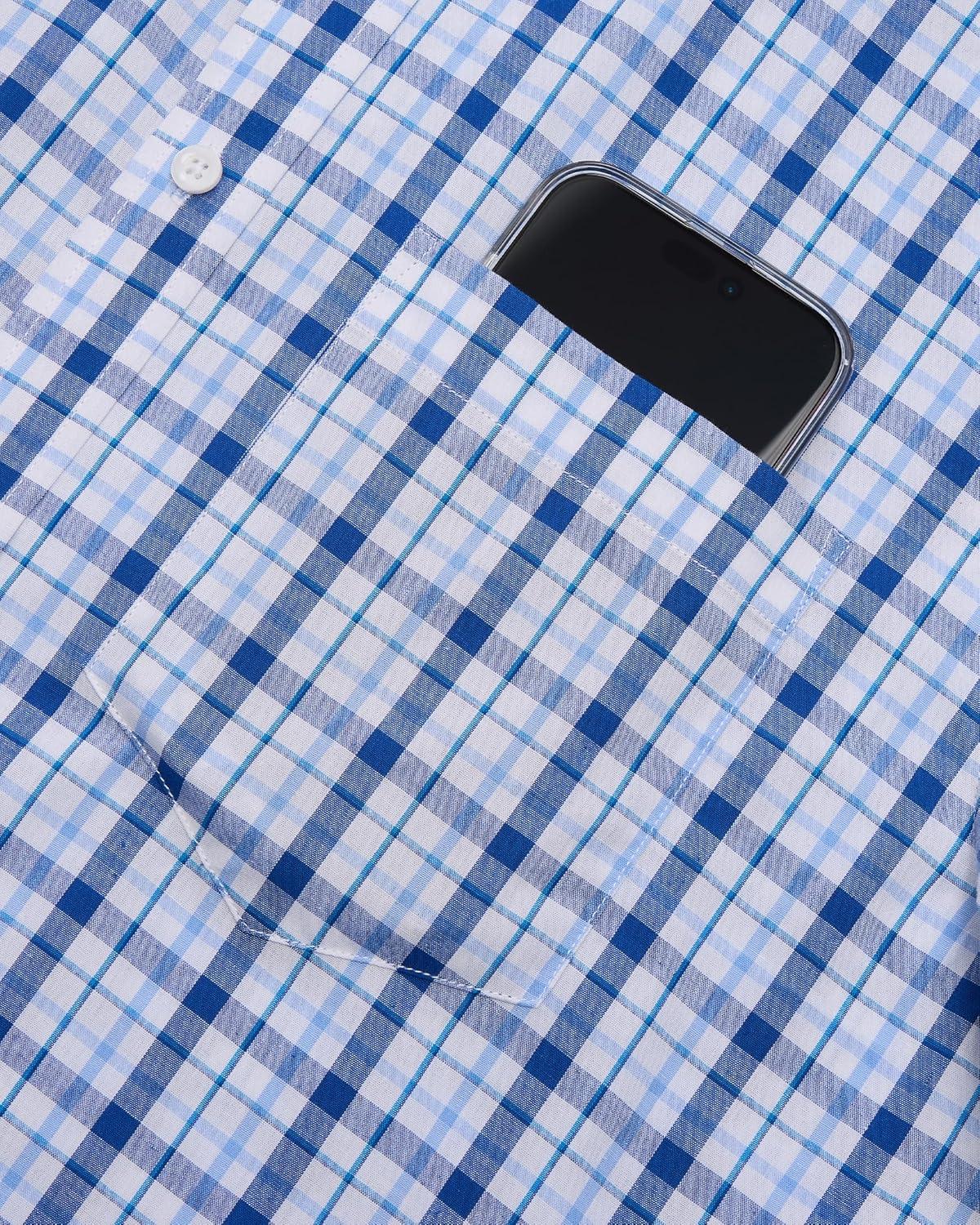 imageAlimens amp Gentle Mens Plaid Short Sleeve Button Down Shirts Cotton Regular Fit Casual Gingham ShirtsBlue Navy Plaid